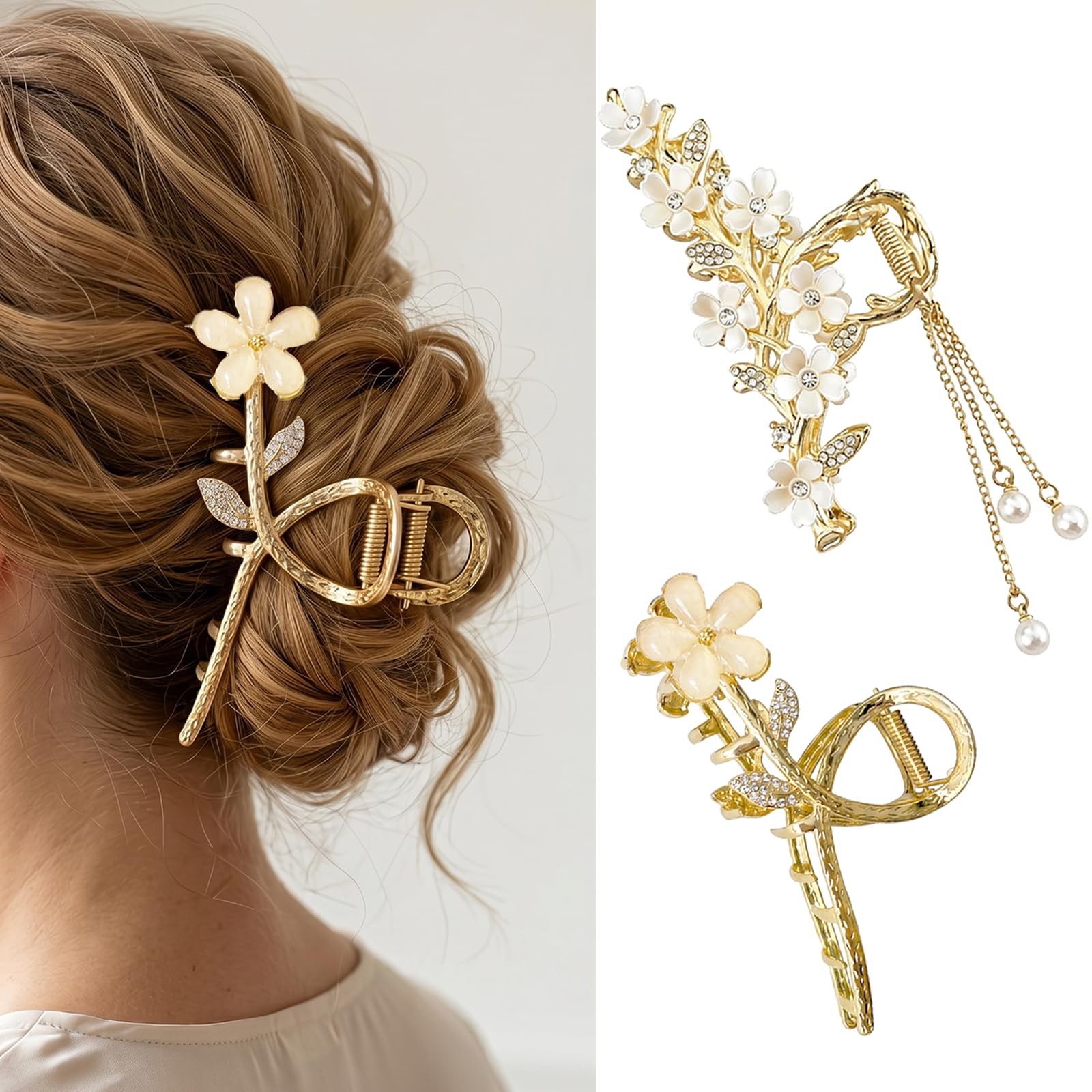 2 Pcs Large Gold Claw Clip for Thick Hair 4.5 In Fancy Hair Clips for Women Non