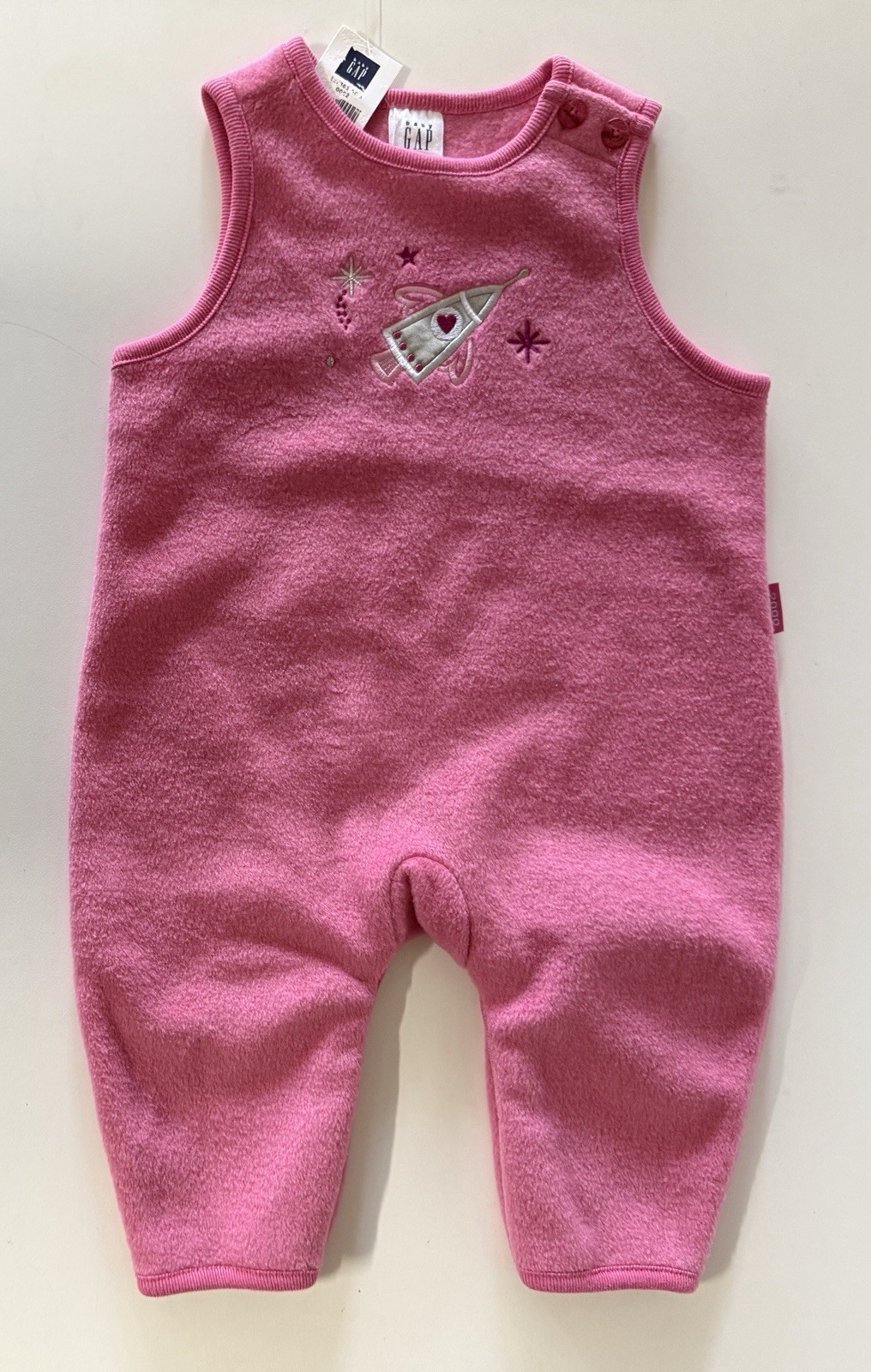 Vintage Pink Velour Baby Gap Romper Heart Rocket  1 Piece overalls 6-12 NWT New