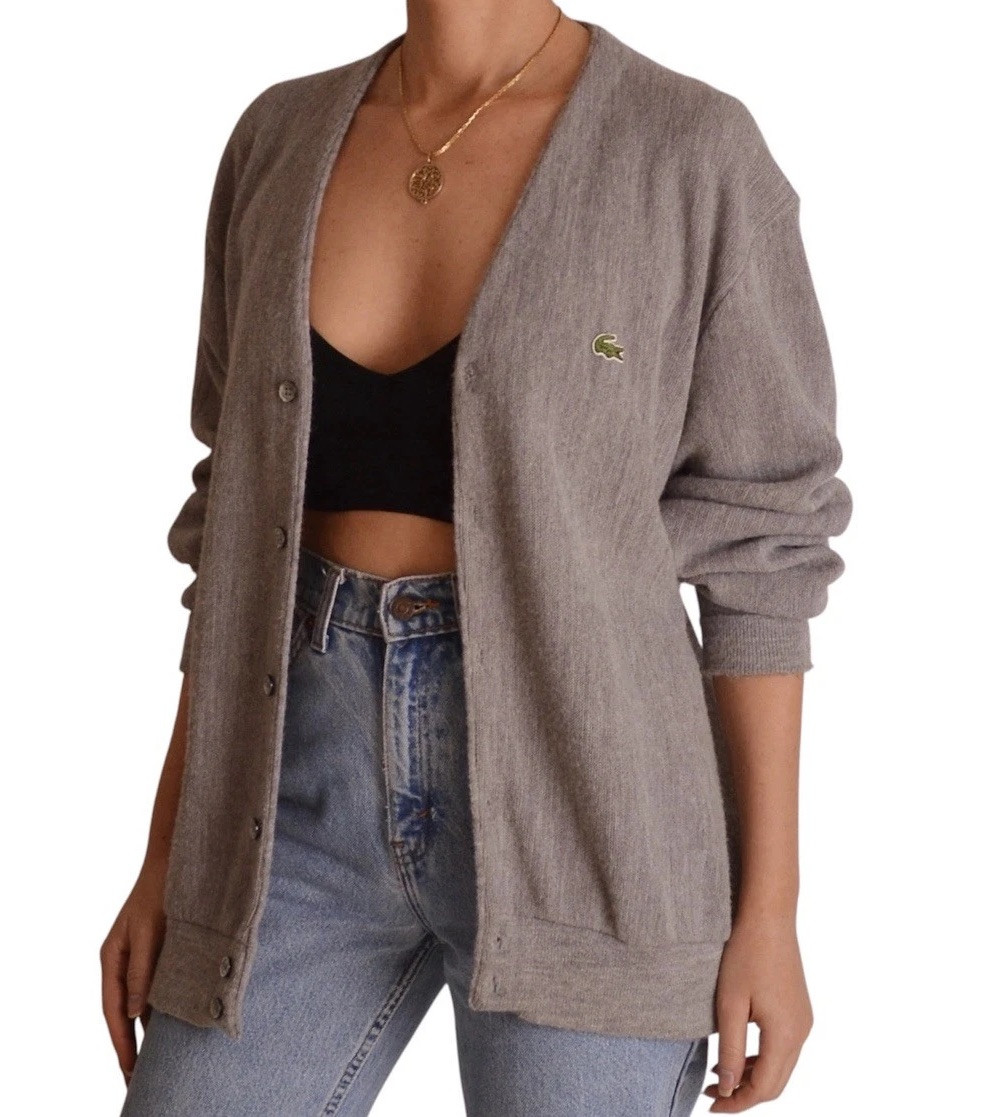 NWT Vintage JW Robinsons Lacoste Izod Knit Cardigan Sweater Size Medium Gray New
