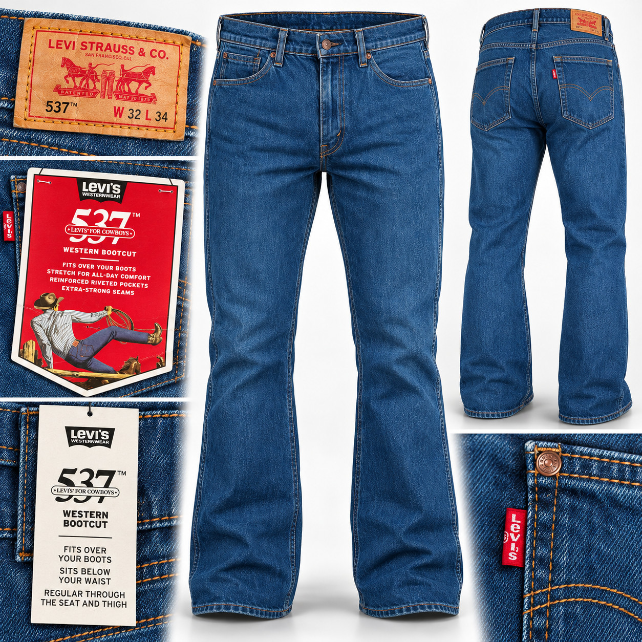 Levi's 537 Western Bootcut Jeans Men 32 To 38 In Range Stretch Denim Reinforced