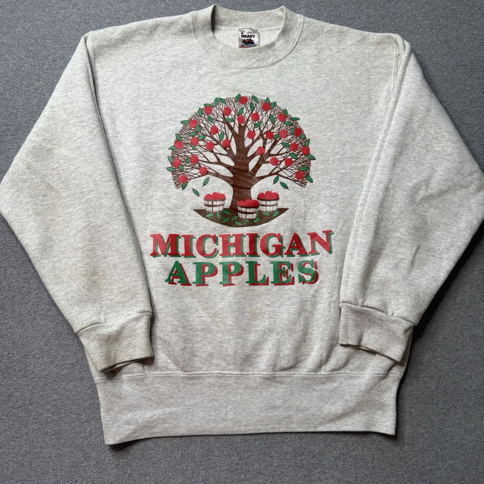 Vintage Fruit Of The Loom Sweatshirt Mens Medium Gray Fleece Graphic Print USA