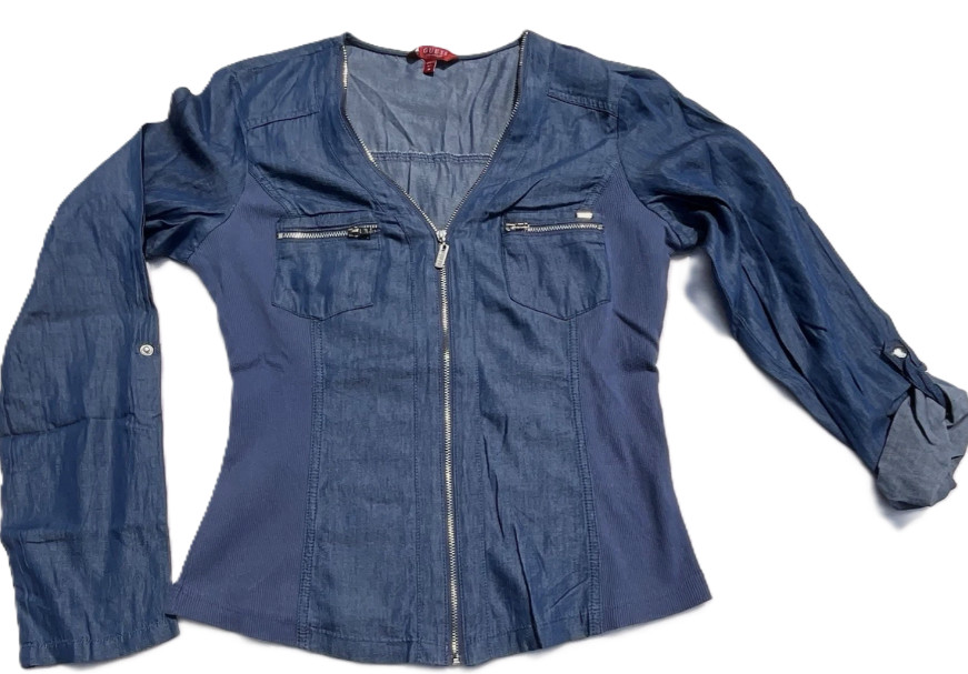 Guess Women\'s Blue Denim Full Zip Blouse Large
