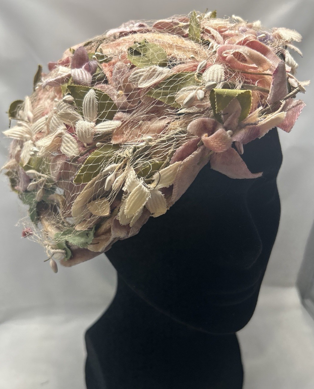1950s Antique Crown Circlet/Half Hat with Floral and Pearl Accents