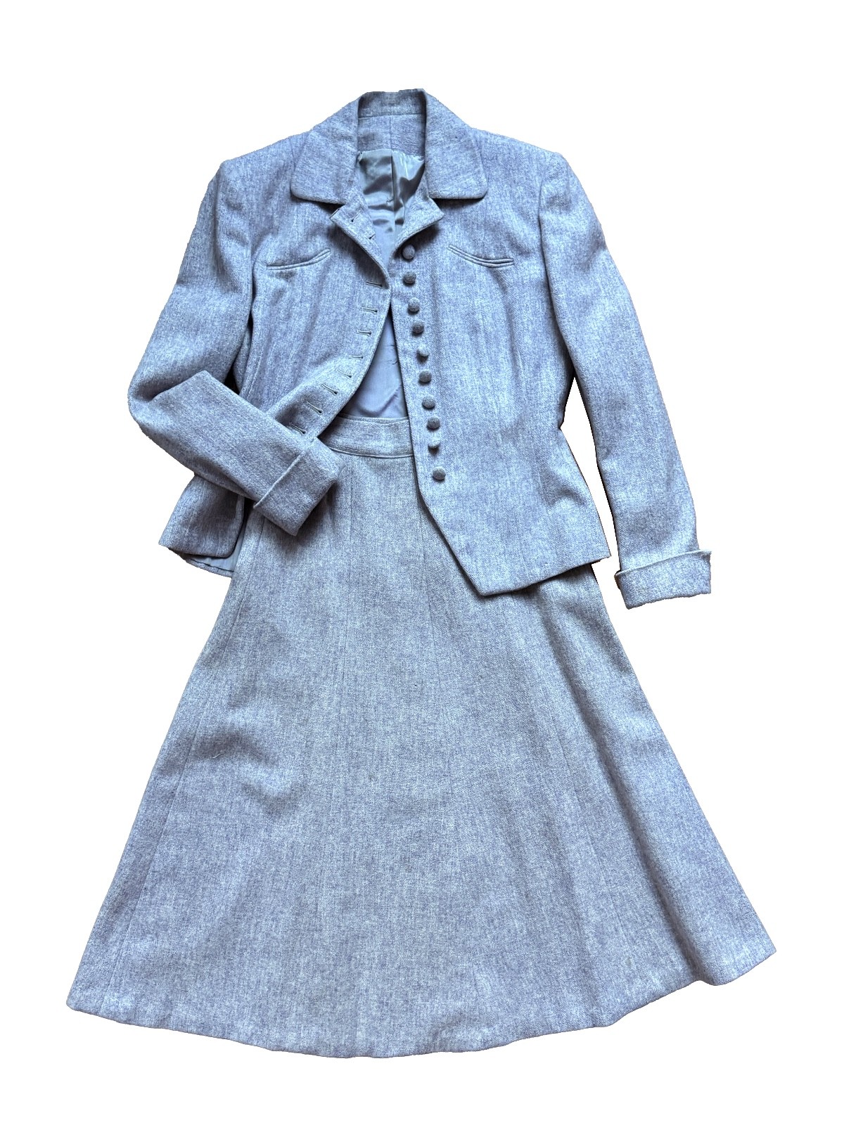 Vintage 1940s Lavender Grey Mélange Wool Two-Piece Skirt Suit