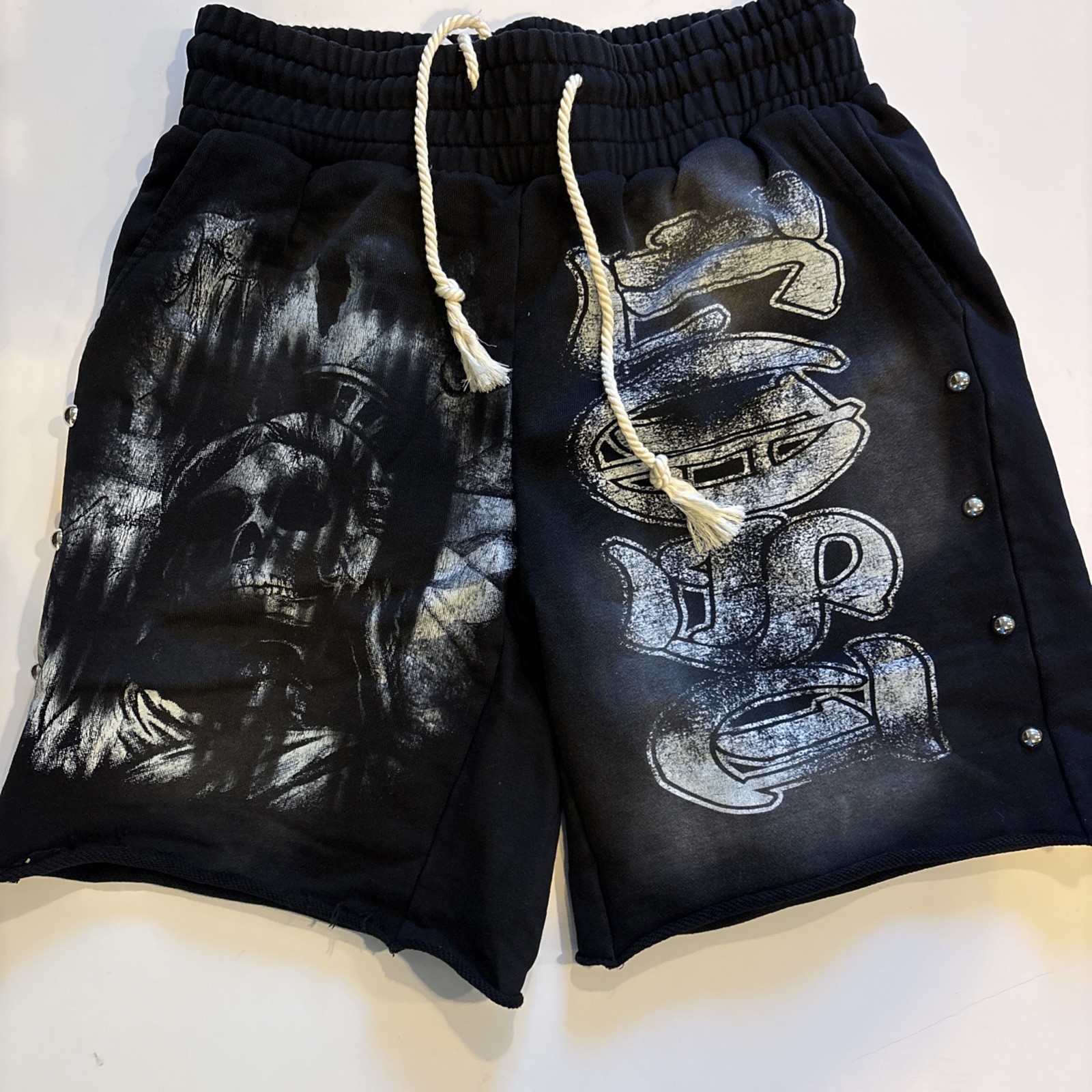 Lost Intricacy Liberty Sweat Shorts Grey Scale Rhinestone Black Medium NWT