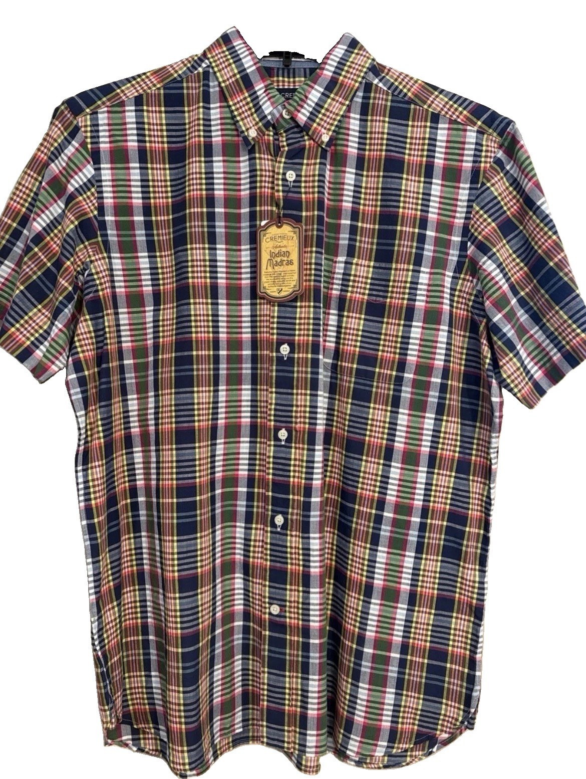 NWT Men’s Indian Madras Plaid Cremieux Men’s Short Sleeve Button Up Size L