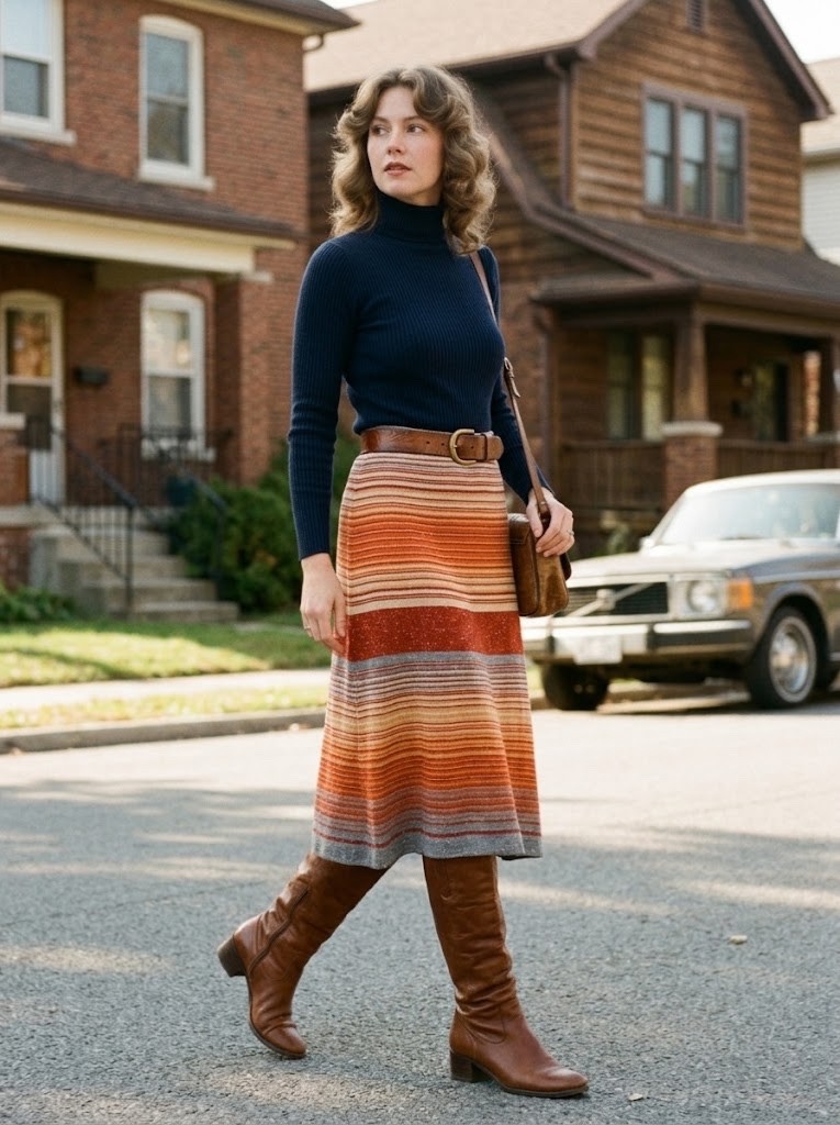 Vintage 60s 70s Knit Skirt Large Striped  Sheridan Creations NEW old stock