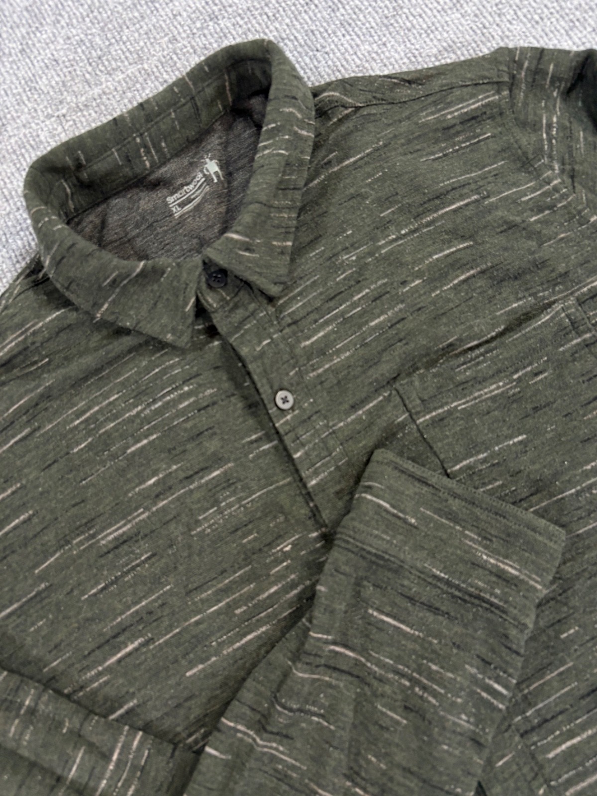 Smartwool 100% Merino Wool Mens XL Long Sleeve Button Up  Deep  Green Stripes