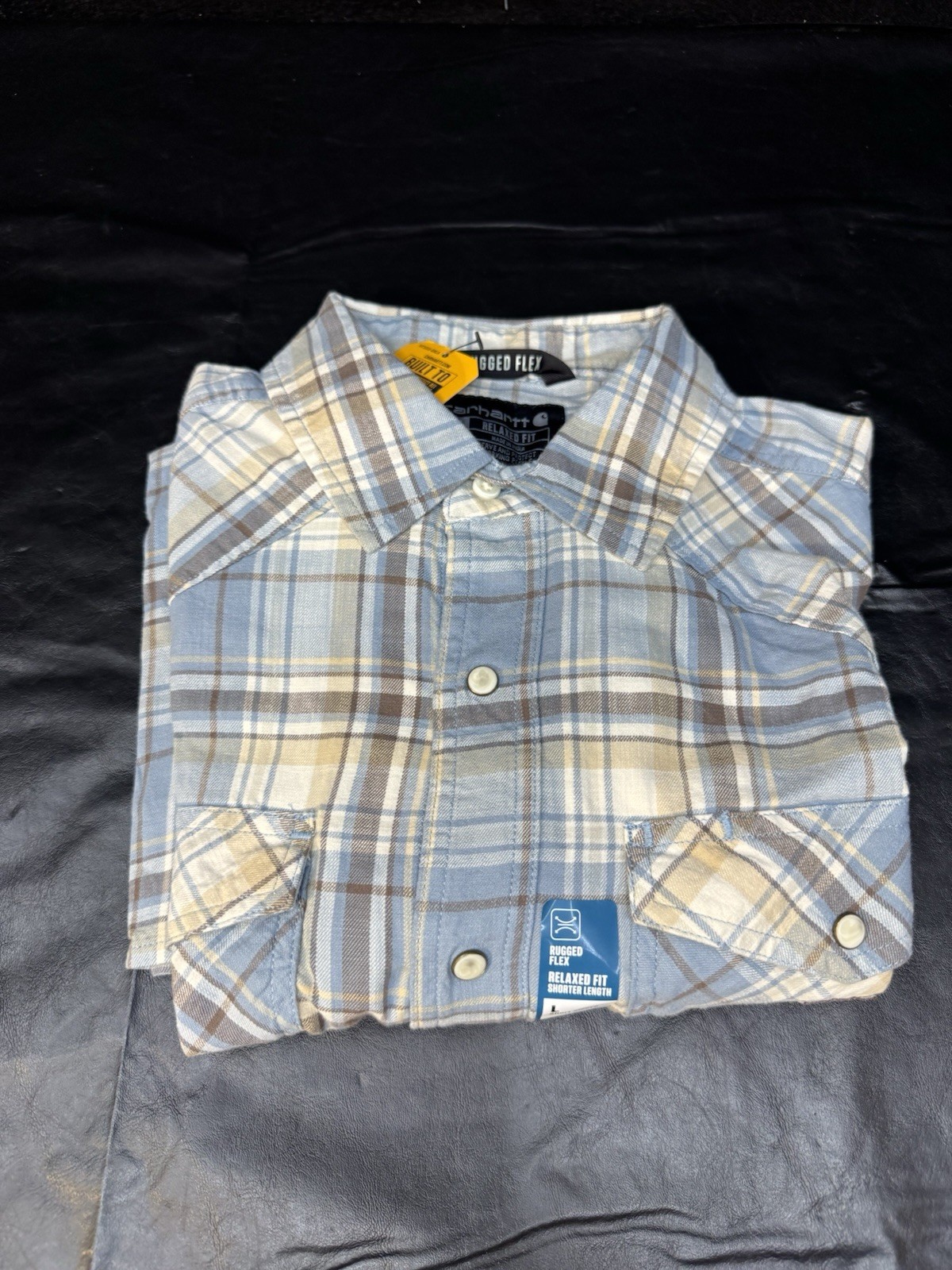 Carhartt Montana Bozeman Shirt Mens L Blue Plaid Rugged Flex Relaxed Fit 107284