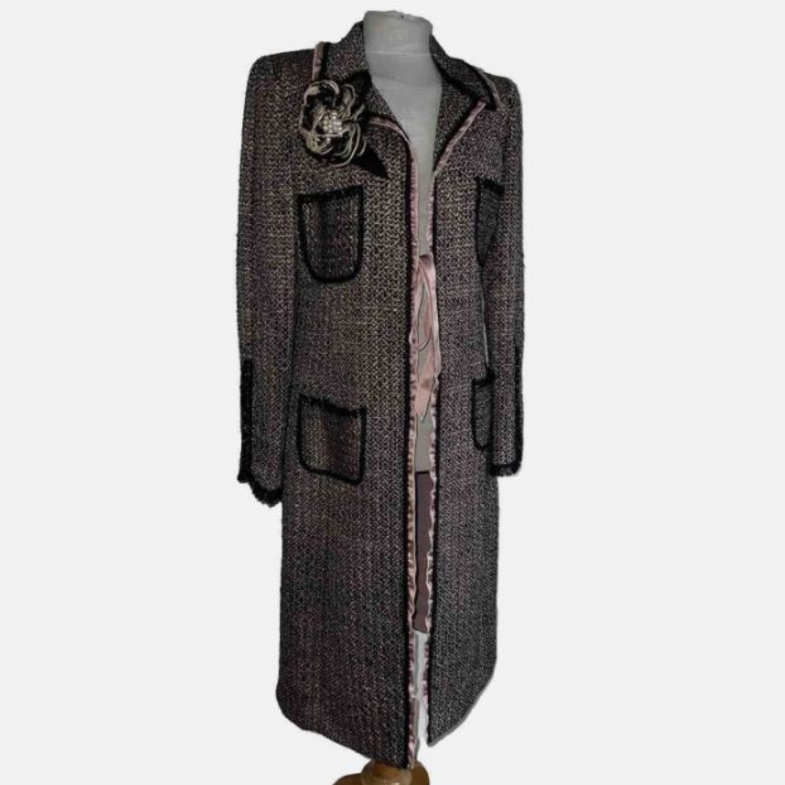 Maria Grazia Severi Overcoat IT 44 UK 14 Pink Brown Tweed Wool Coat Designer 