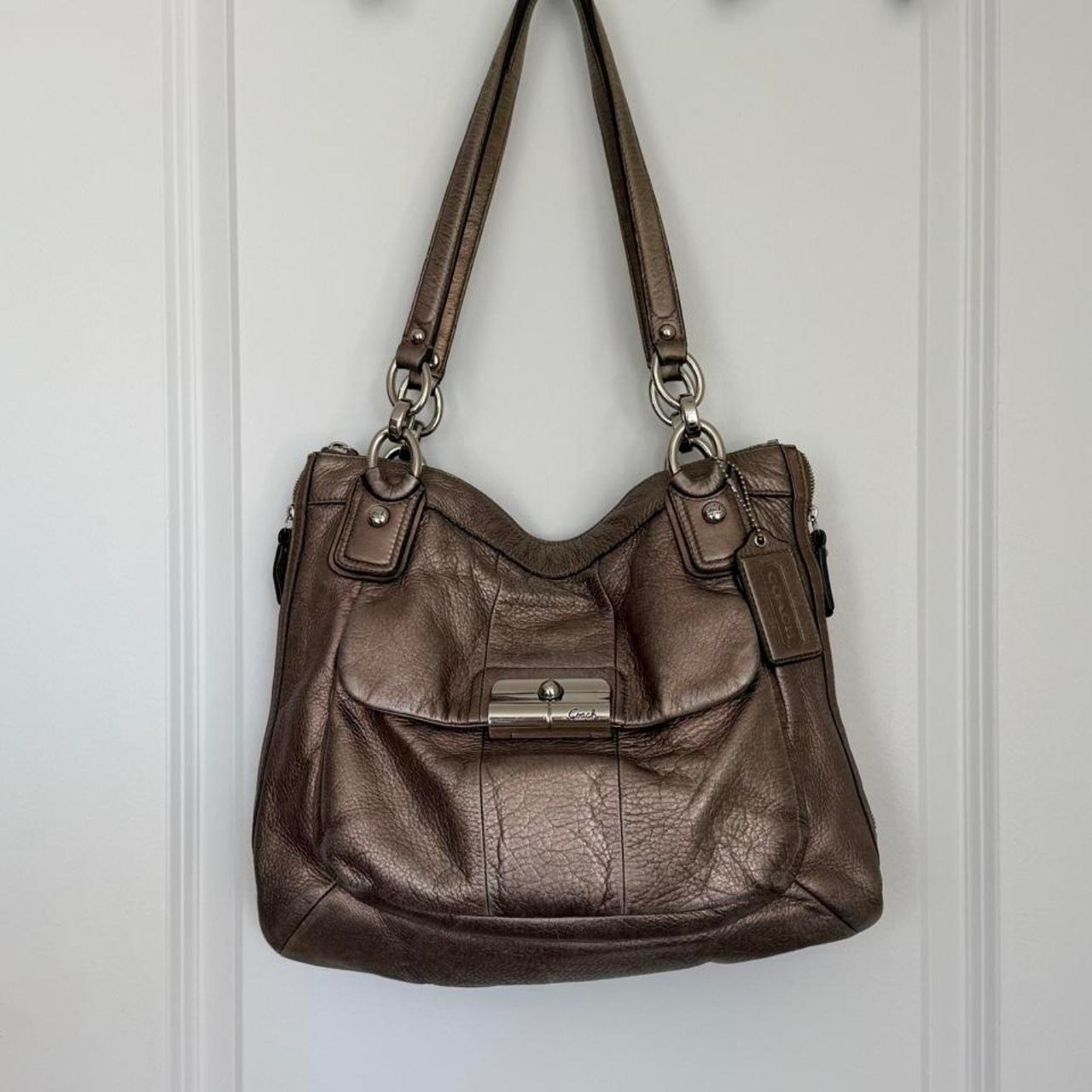 Authentic Coach Kristin Metallic Bronze Leather Hobo Bag 18809