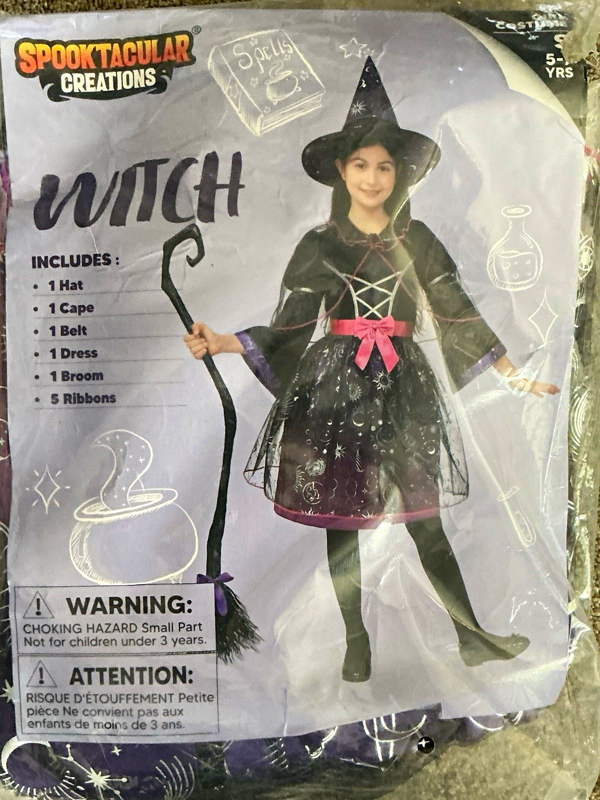 NIP Spooktacular Creations Girls Witch Costume Complete Outfit 5-7