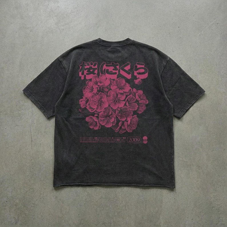 Sakura Faded T-Shirt | Japanese Cherry Blossom Graphic Tee | Vintage Washed Stre