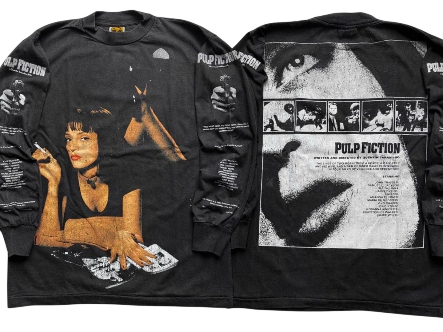 Vintage Pulp Fiction T Shirt Size L 90s Style Black Faded Single Stitch REPRINT