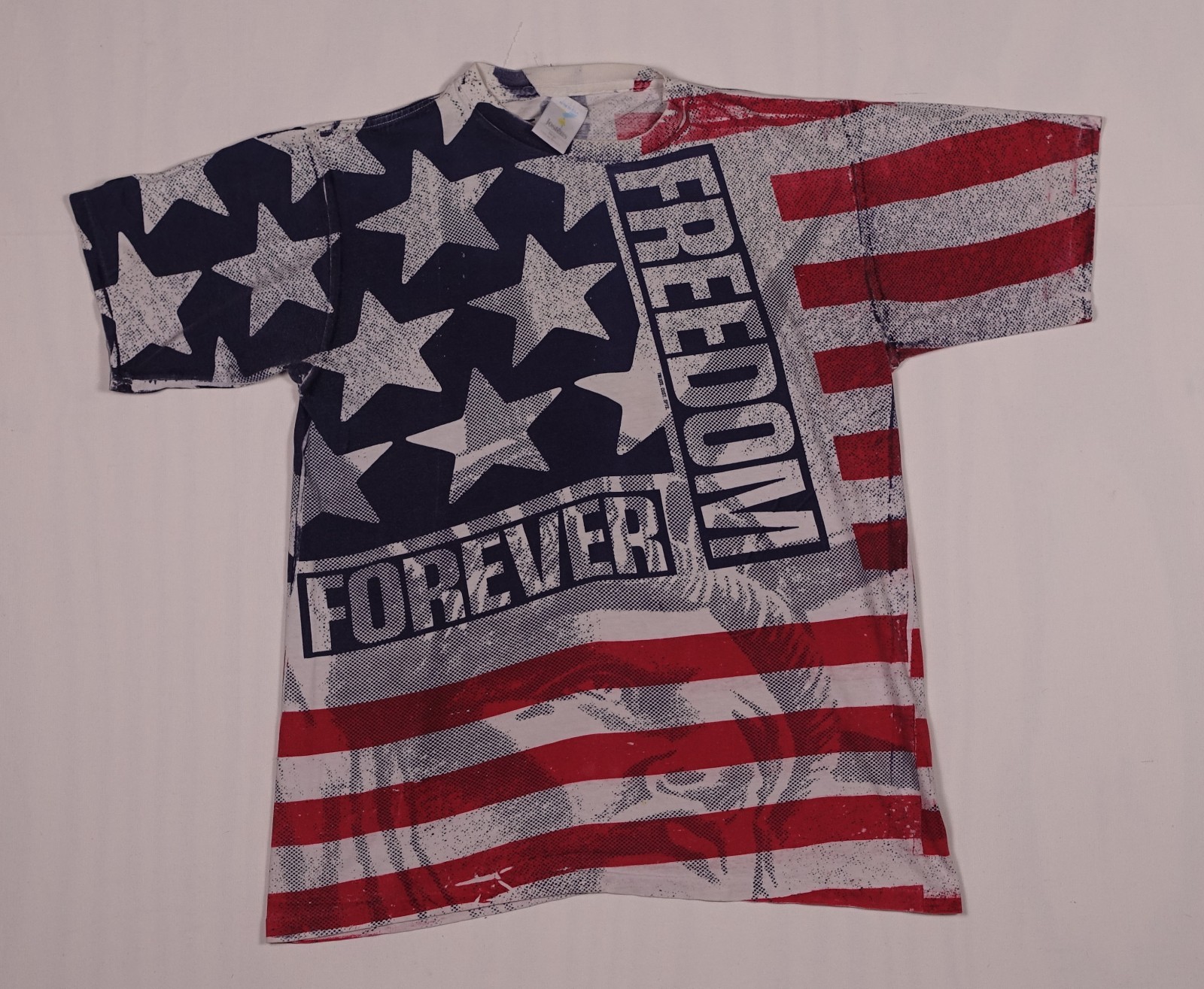 Vintage Freedom Forever American Flag AOP T Shirt Size L Statue of Liberty USA