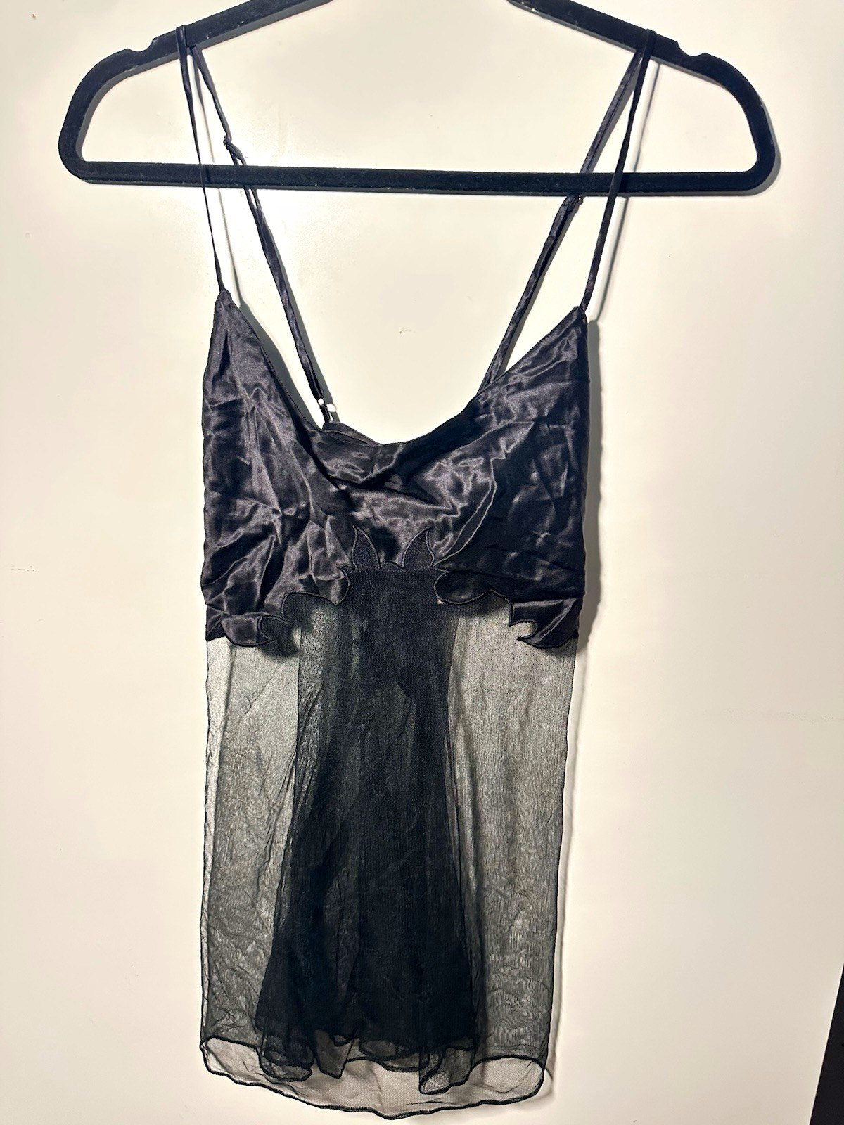 NWT Victoria\'s Secret Black Satin & Sheer Mesh Babydoll Lingerie Chemise Large