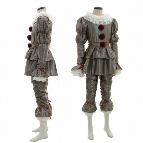 The Clown Horror IT Pennywise Full Joker Suit Mask Set Halloween Cosplay Costume
