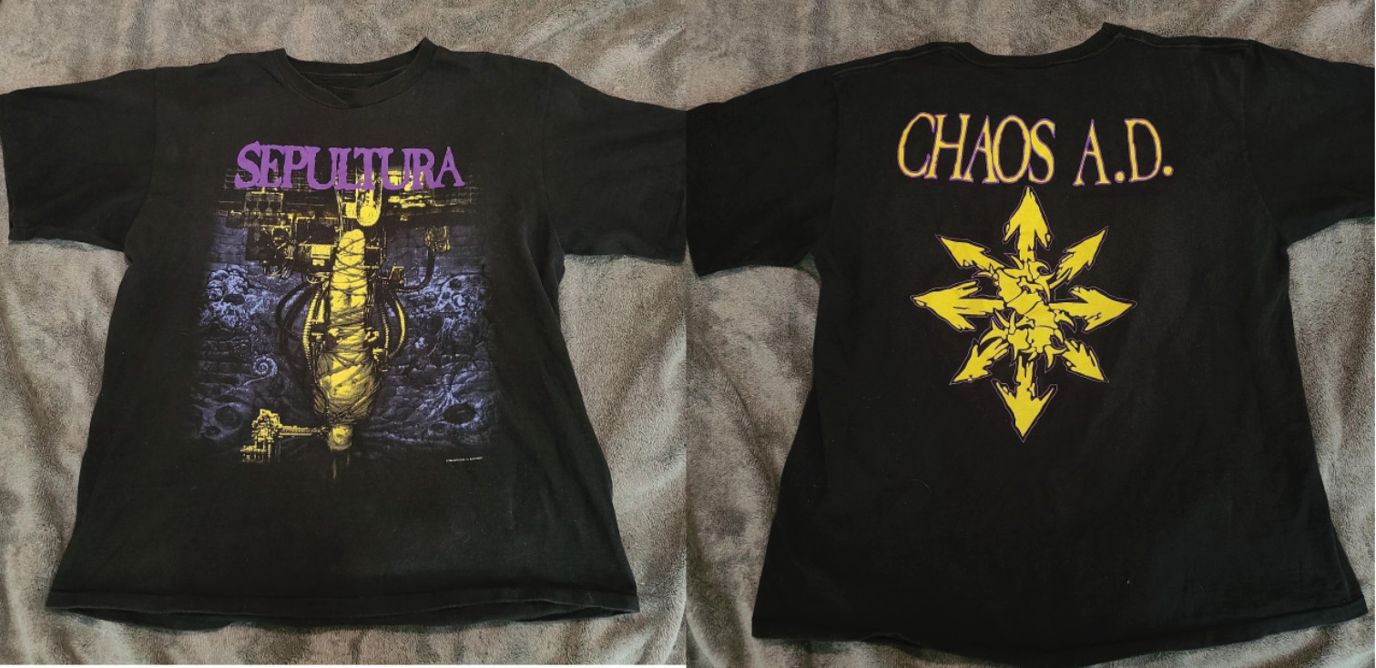 Tultex Men's T-shirt Purple Green Vintage 1993 Sepultura Chaos AD Shirt S-5XL