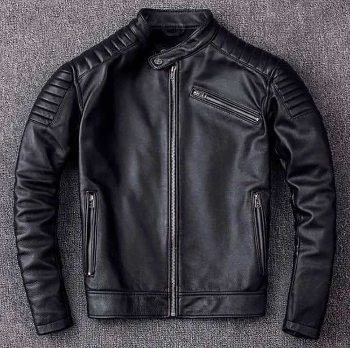 Luxury Mens Black Leather Biker Jacket Slim Fit Cafe Racer Motorcycle Coat