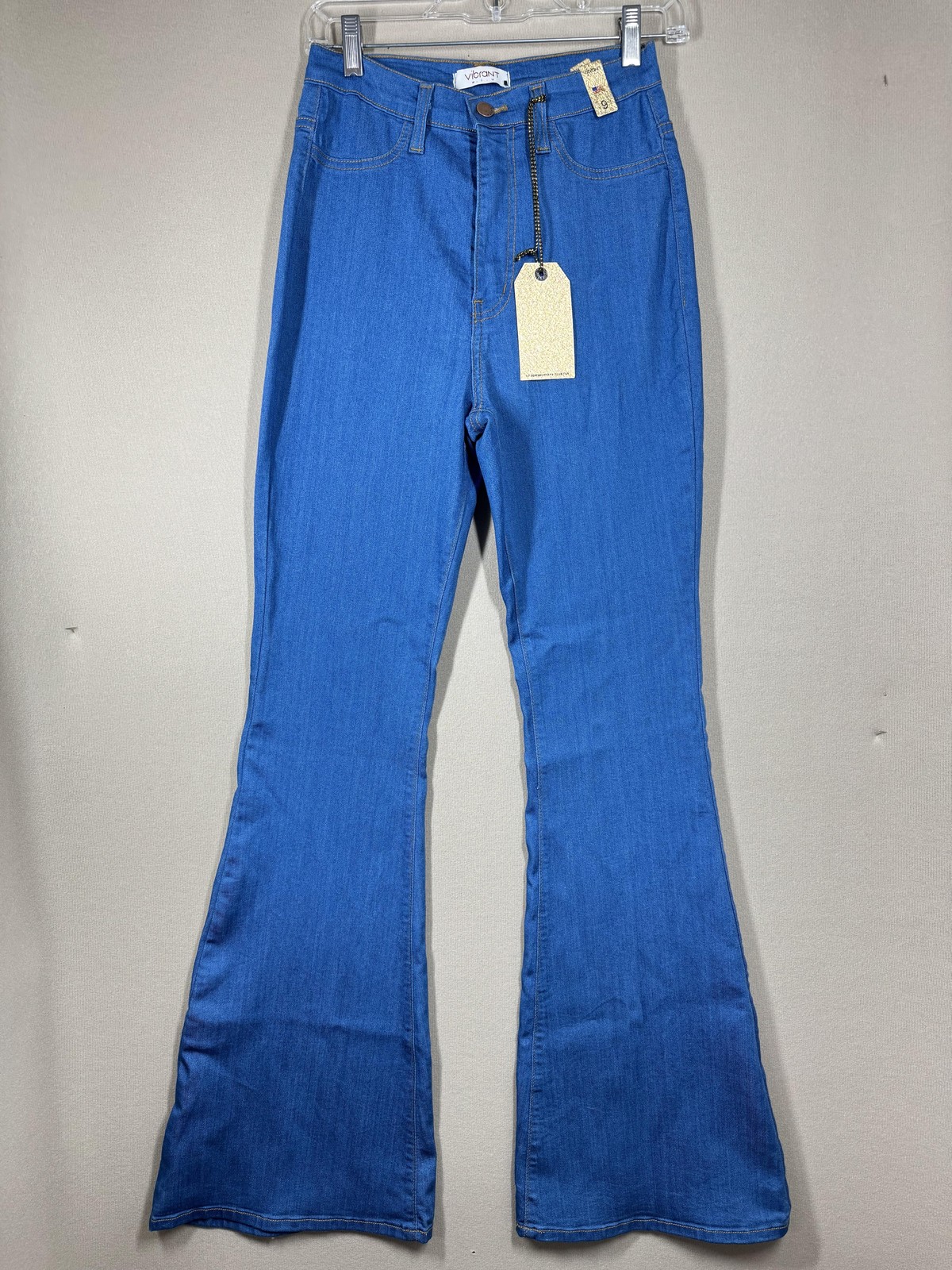 Vibrant M.I.U Jeans Womens 9 W28 Blue Flare High Rise Stretch Made USA 2000s Y2K