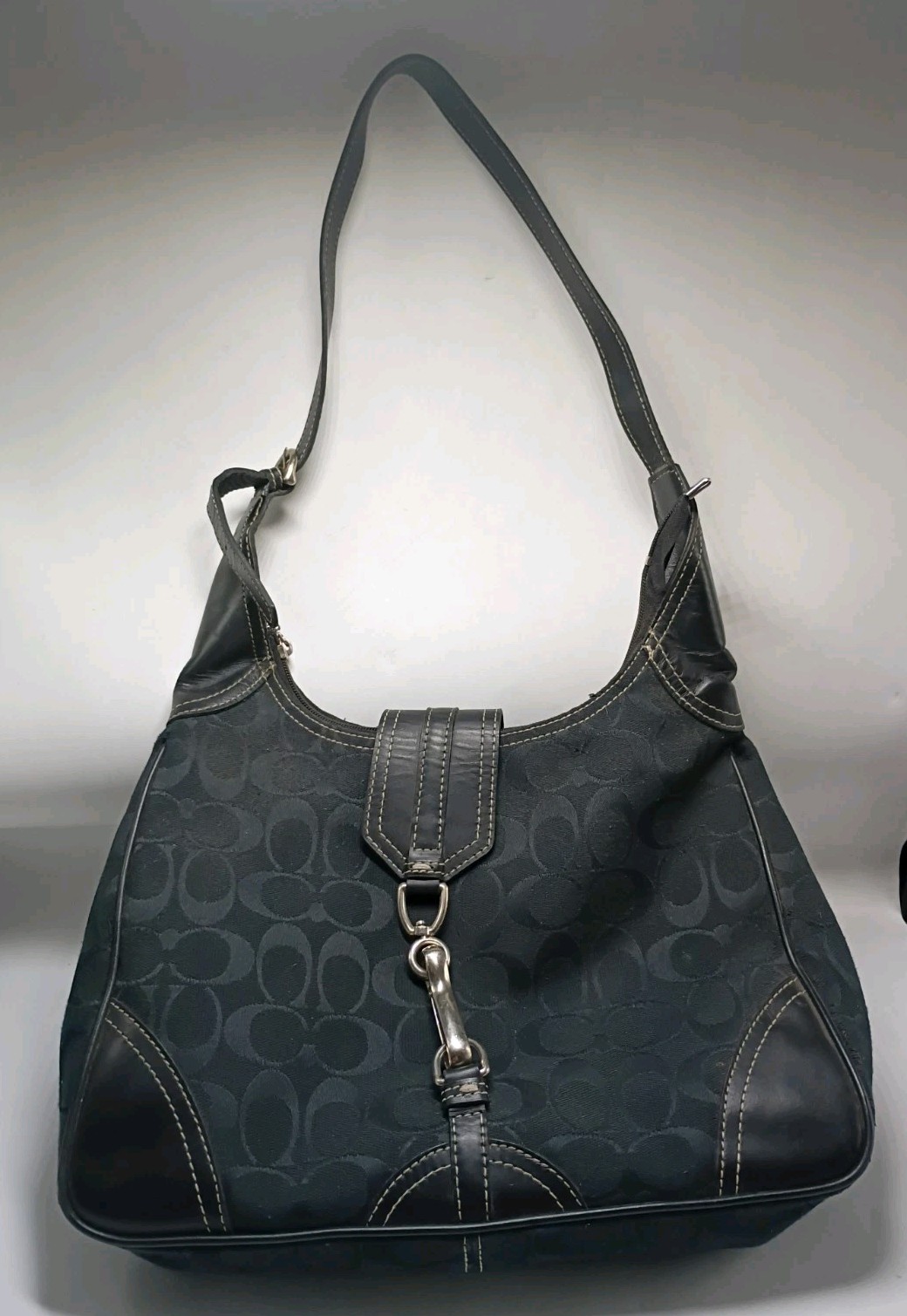 Authentic Vintage Coach Black Signature Leatherware Monogram Shoulder Bag 6255