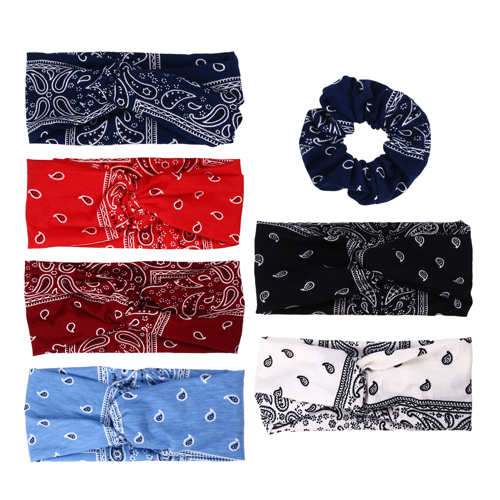 7pcs Women\'s Twist Knotted Stretch Headband Wide Hair Band Set for Yoga Fitness