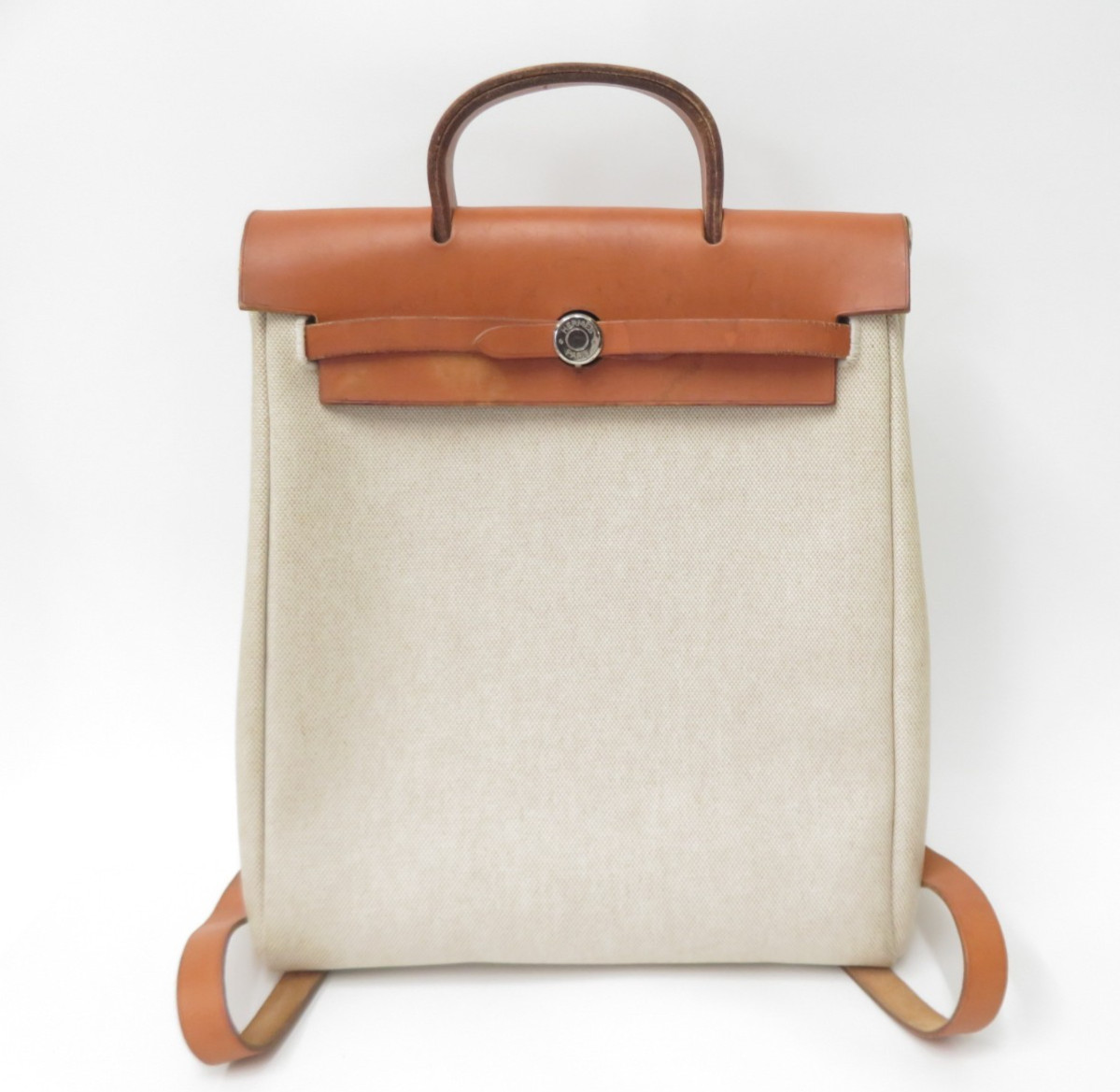 Authentic Hermes Her Bag A Dos PM Canvas Leather Hand Bag Backpack Bag F#54948