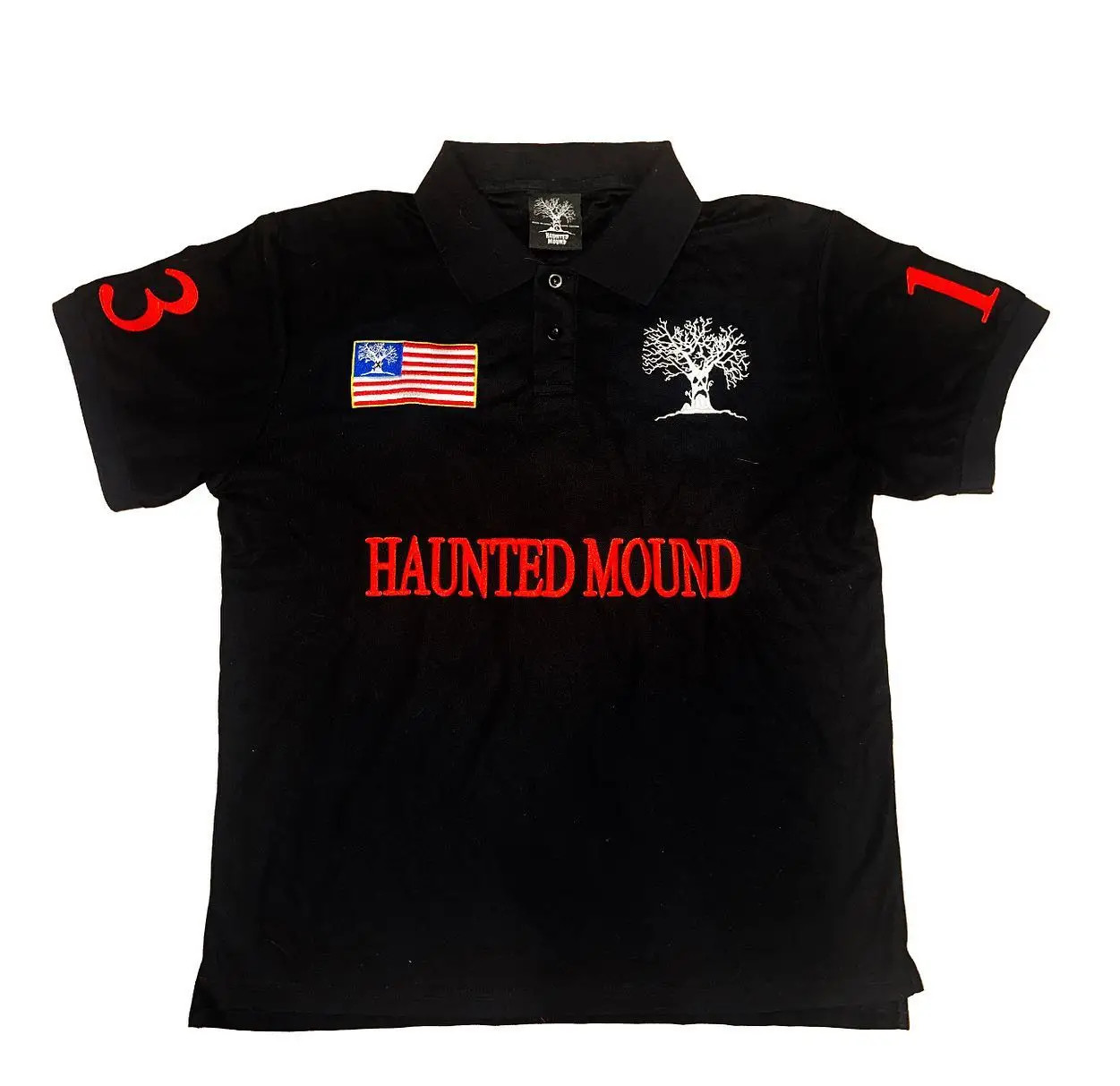 Haunted Mound Y2k Casual Retro Patchwork Pattern America Long Sleeve Polo Shirt