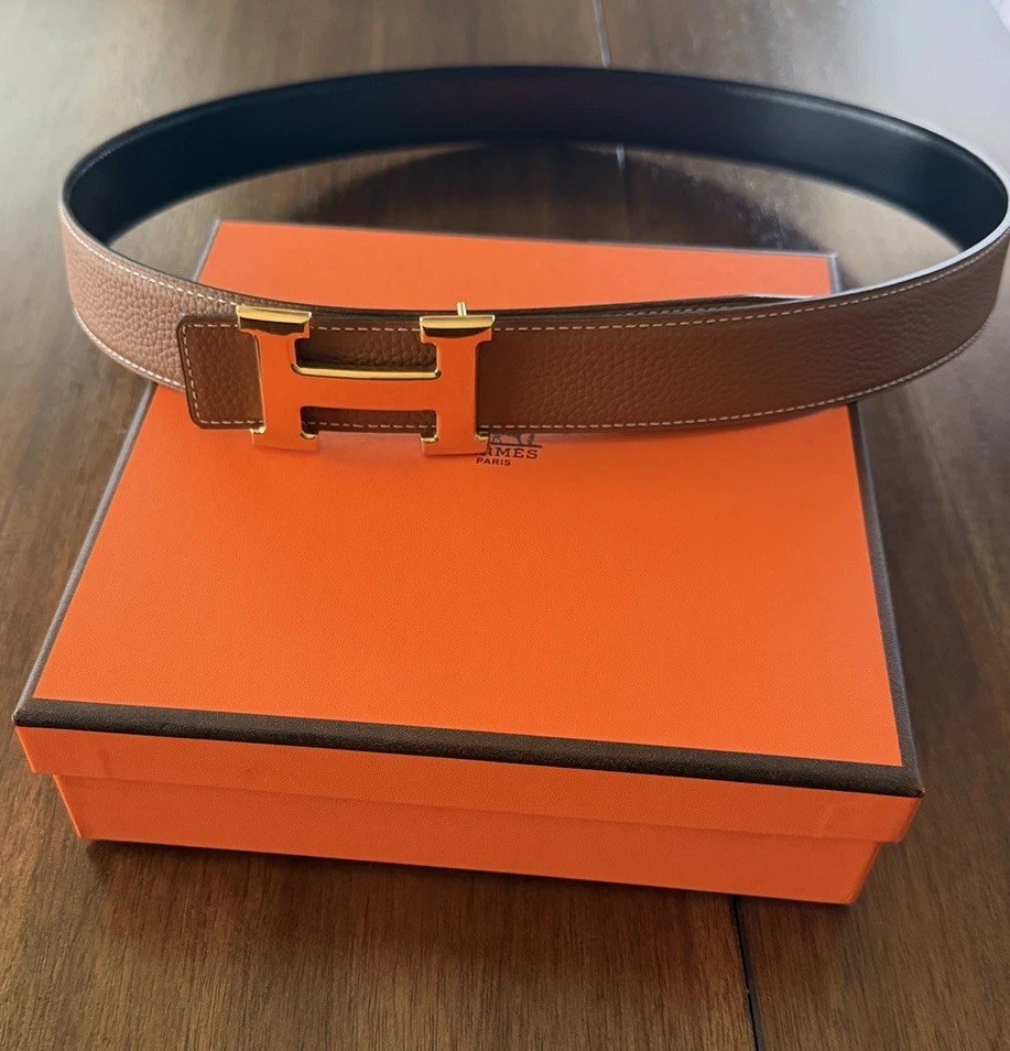 Hermès Reversible H Belt 32mm Gold Brown Black  Gold Buckle Size 85