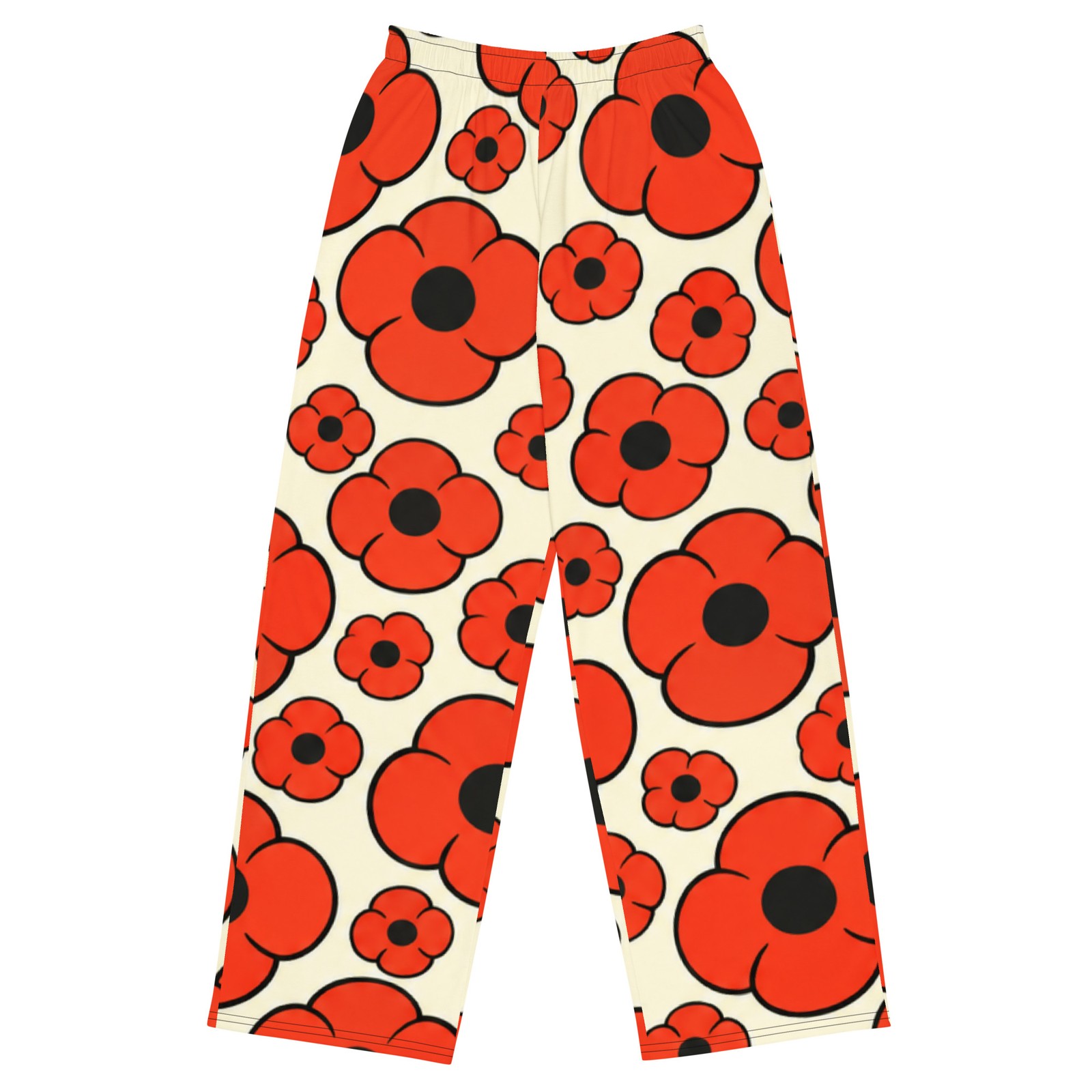 Retro Poppy Floral Wide Leg Pants Adult Red Orange Mod Print Lounge Pants
