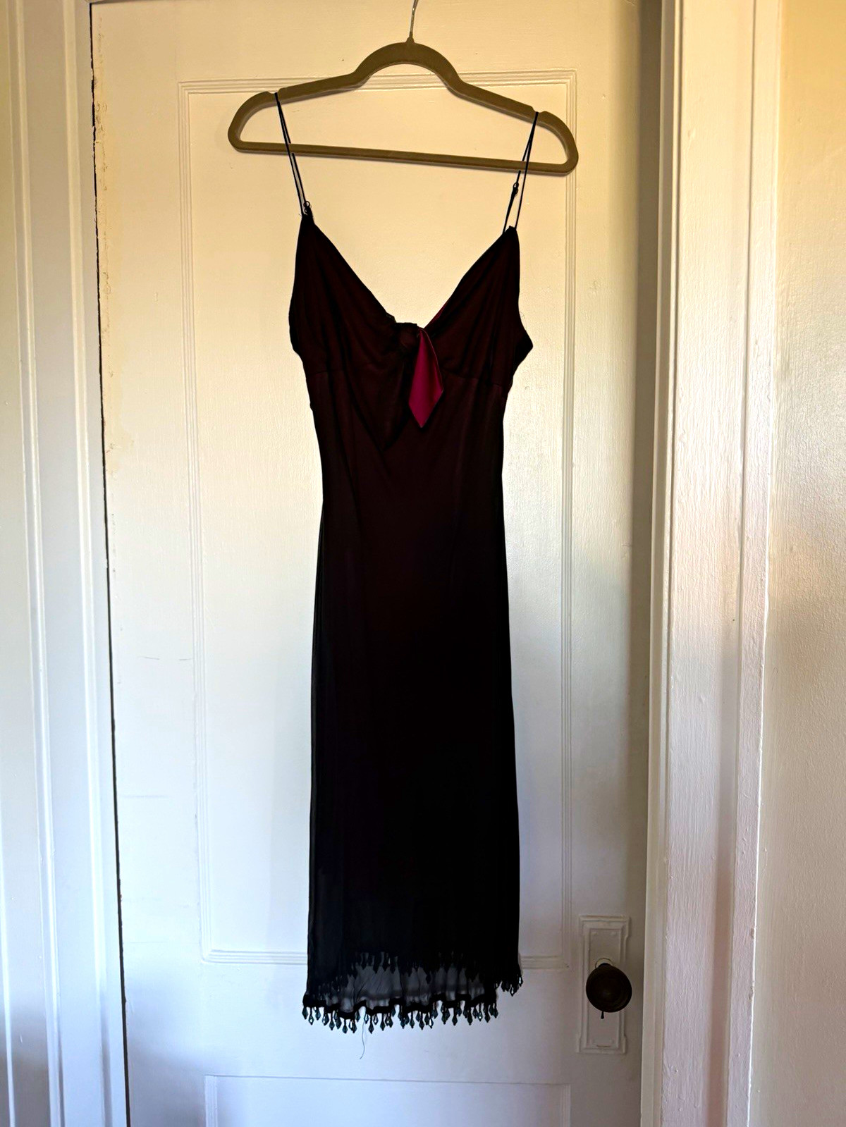 Rare Archival Betsey Johnson Silk Chiffon Slip Dress Beaded Hem Black/Purple