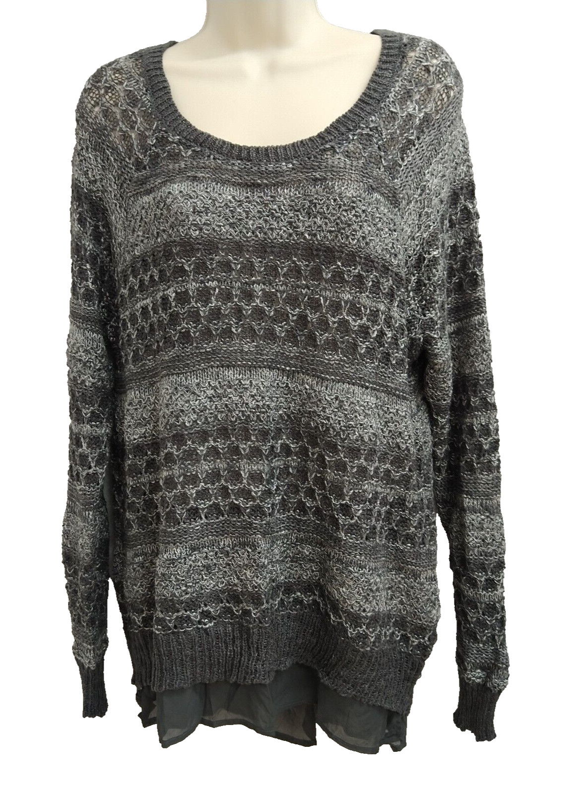 Maurices Womens Long Sleeve Round Neck Pullover Sweater Sweatshirt Black Gray XL