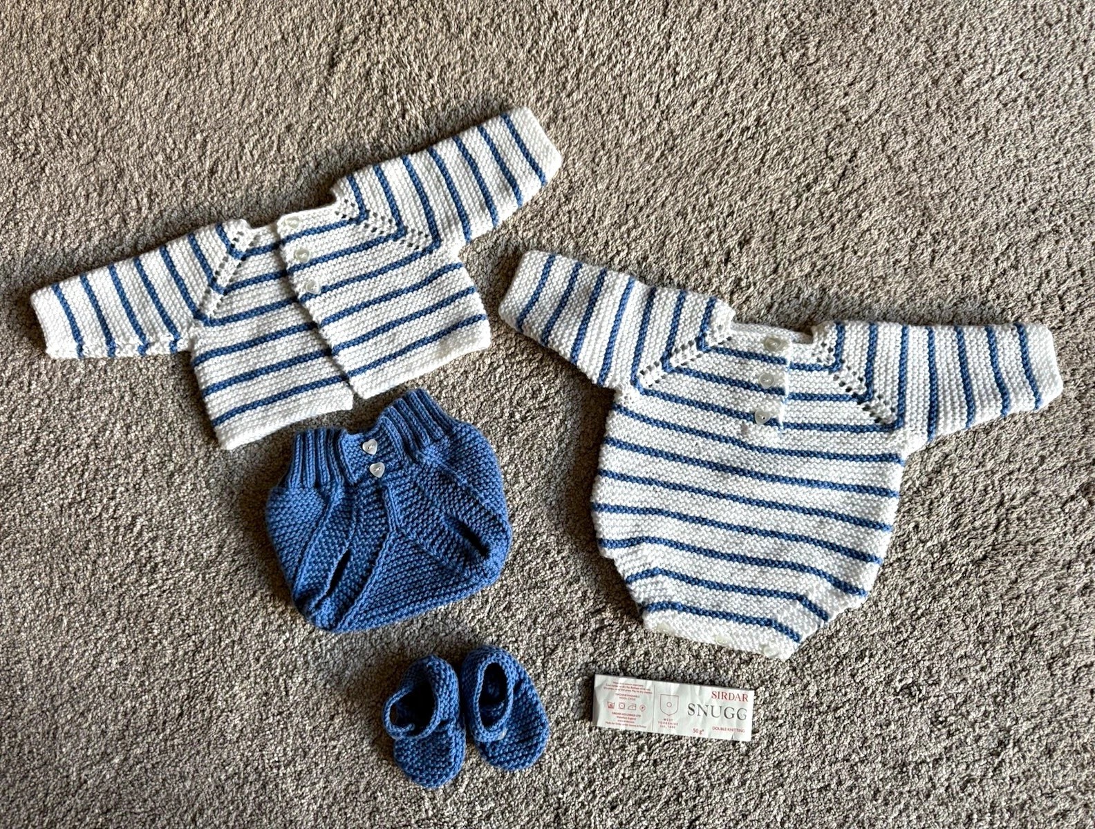 Sirdar Hand Knitted 3pc Striped Set  for newborn or reborn baby doll