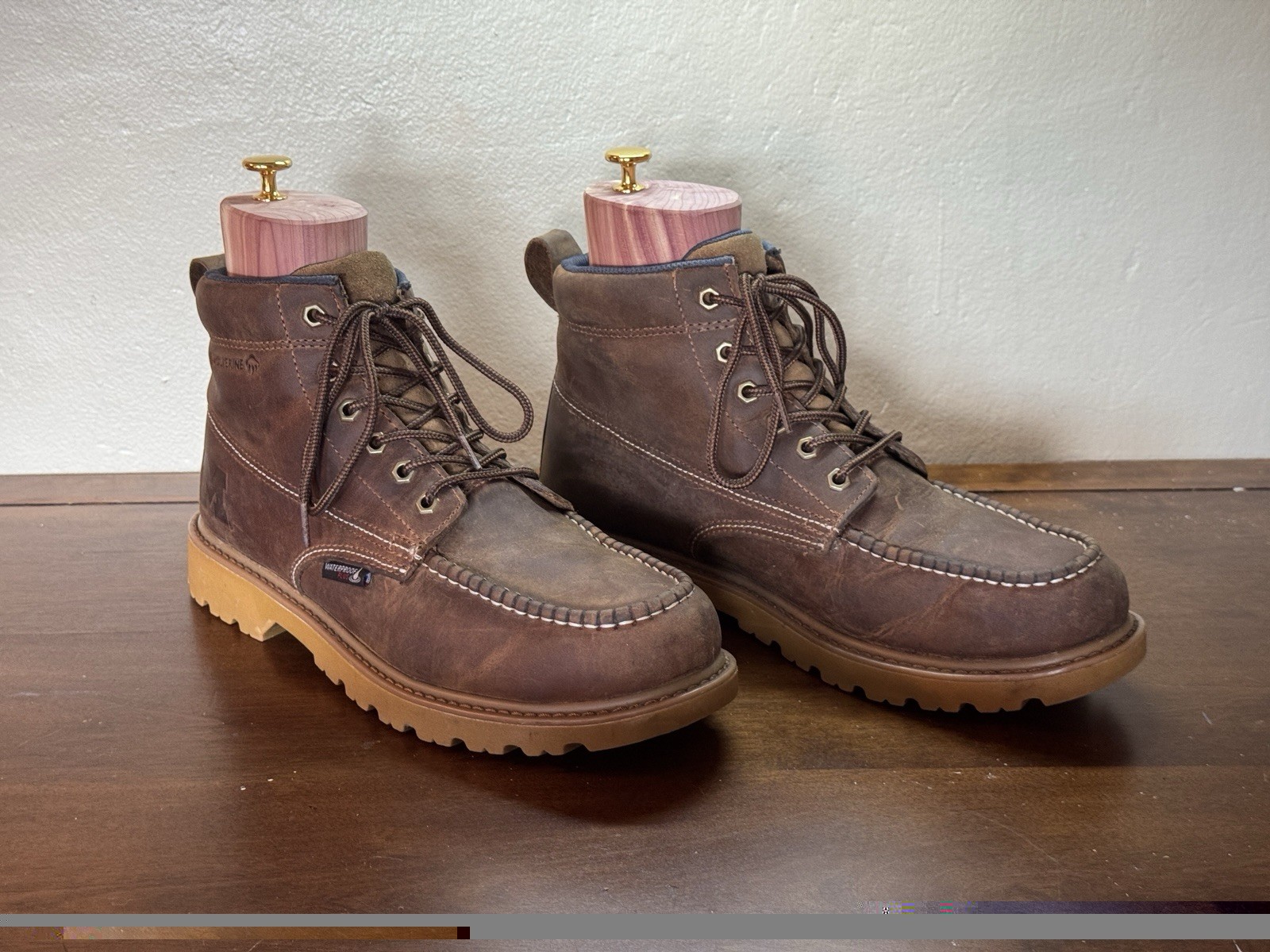 Wolverine Men’s Waterproof Brown Leather Moc-Toe Ankle Boots 10.5 W