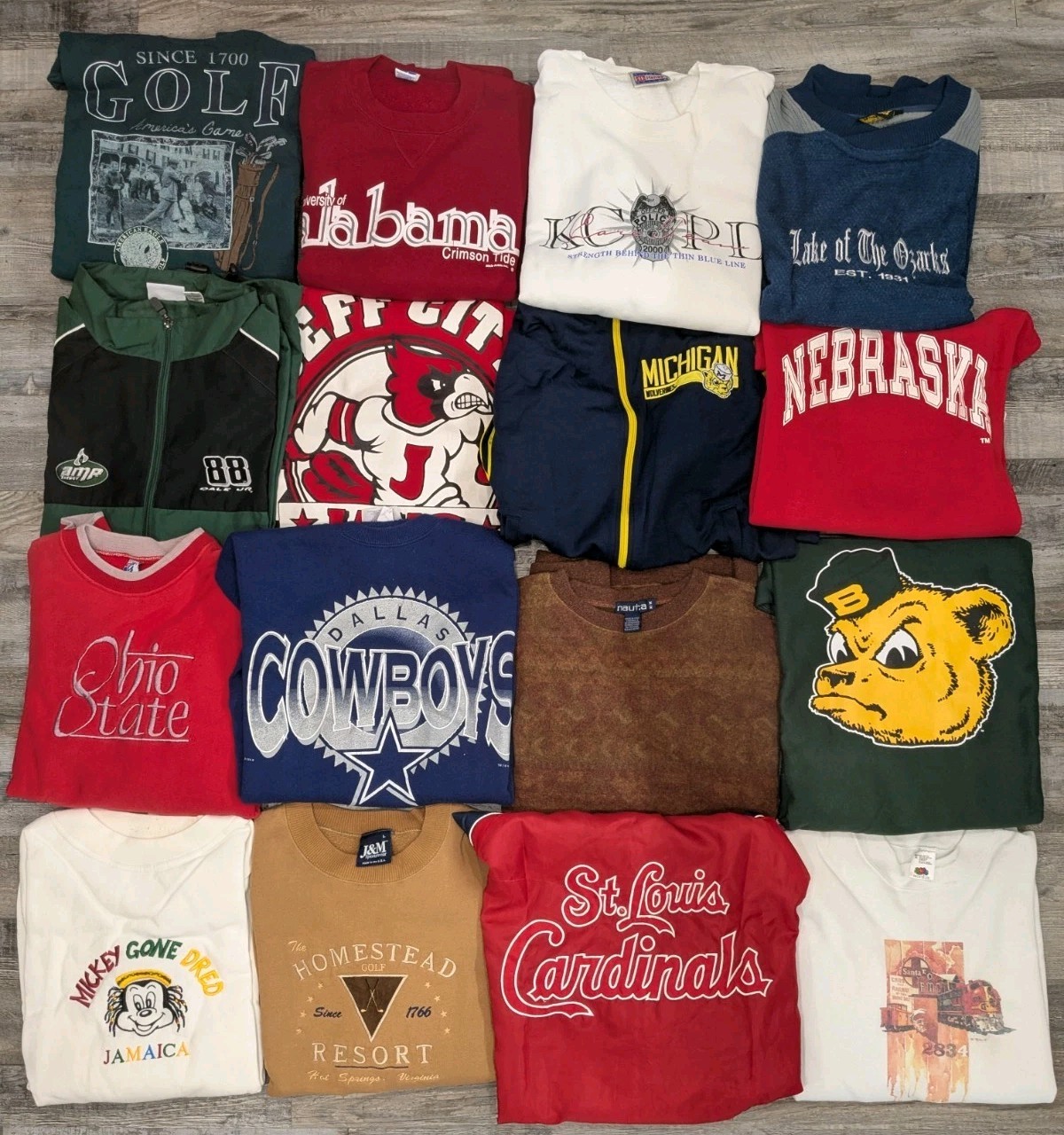 VTG Wholesale Reseller Sweatshirt Lot (16) Embroidered Graphic Sports 50/50 READ