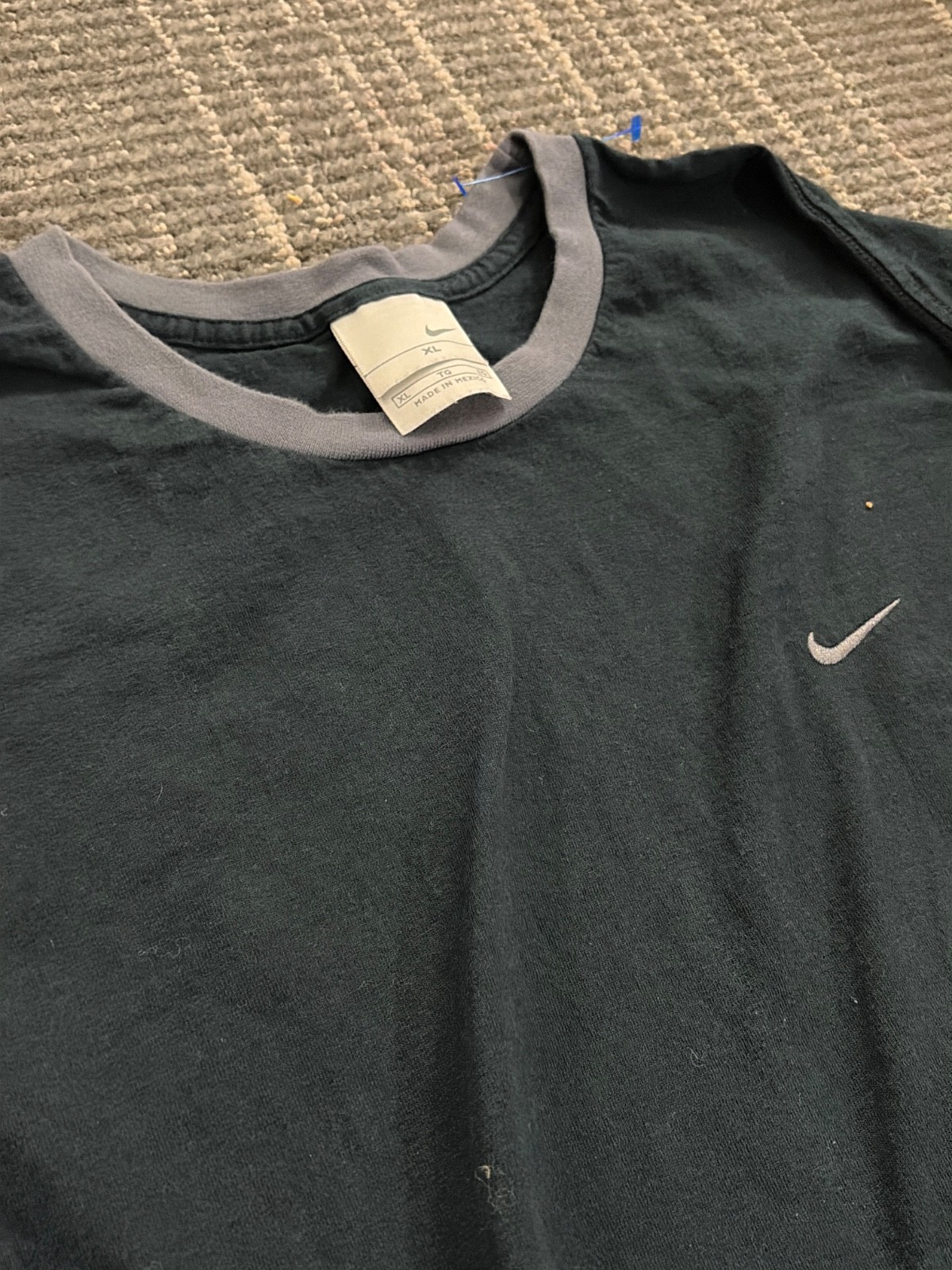 Vintage Y2K 2000s Nike Mini Swoosh Long Sleeve Shirt XL Black Grey Collar