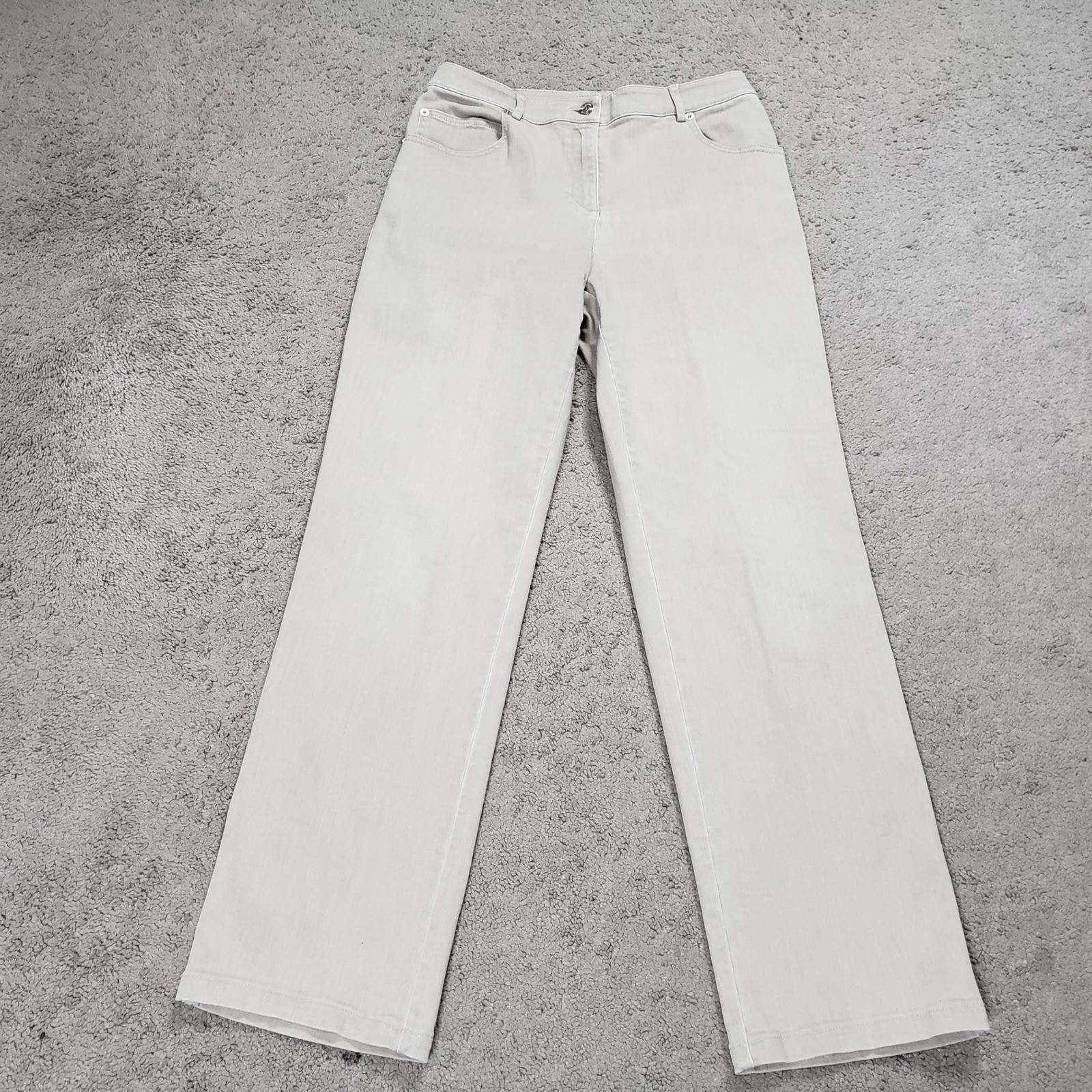 St. John Sport Beige Straight Leg Pants 8 Waist Luxury Twill High Rise Stretch