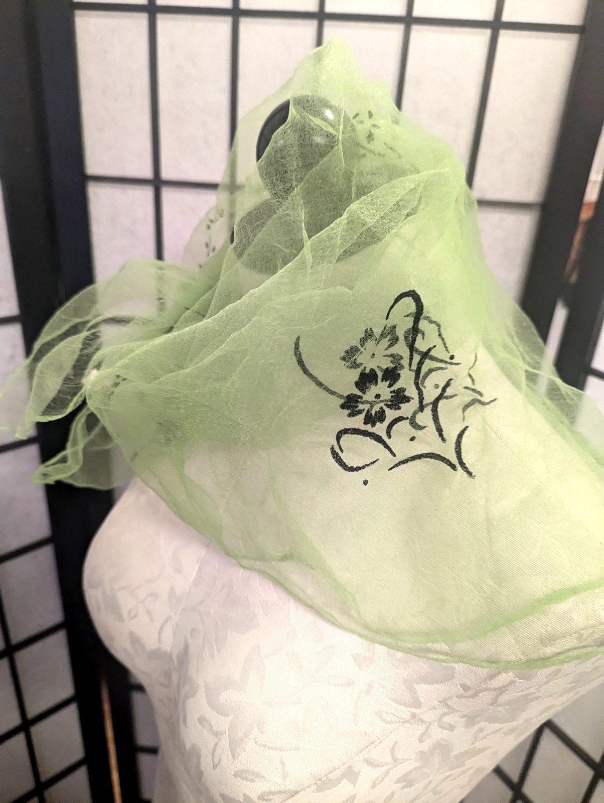 Vintage Gena s Pride Neon Green Sheer Scarf Nylon Japan headscarf 50s 60s GOTH