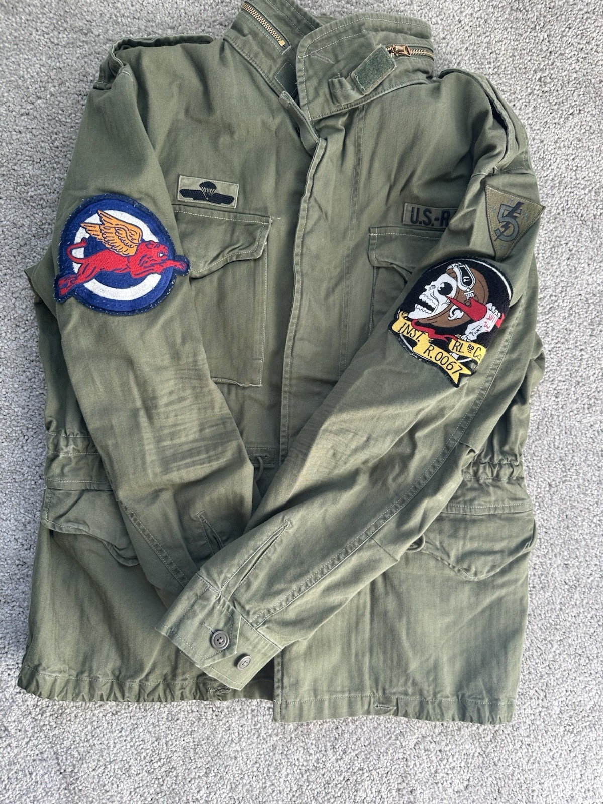 Polo Ralph Lauren M-65 Combat Military Army Skull Patch Field Jacket Men Large