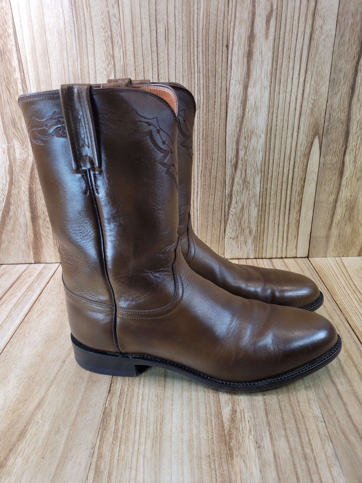 Lucchese 2000 Roper Boots Men\'s 11.5 EE Brown Leather Cowboy Western T0085
