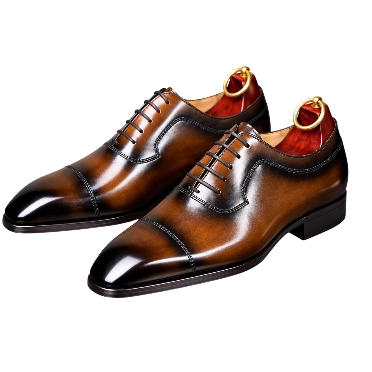 Handmade Brown Genuine Leather Oxford Lace Up Cap Toe Office Dress Shoes For Men