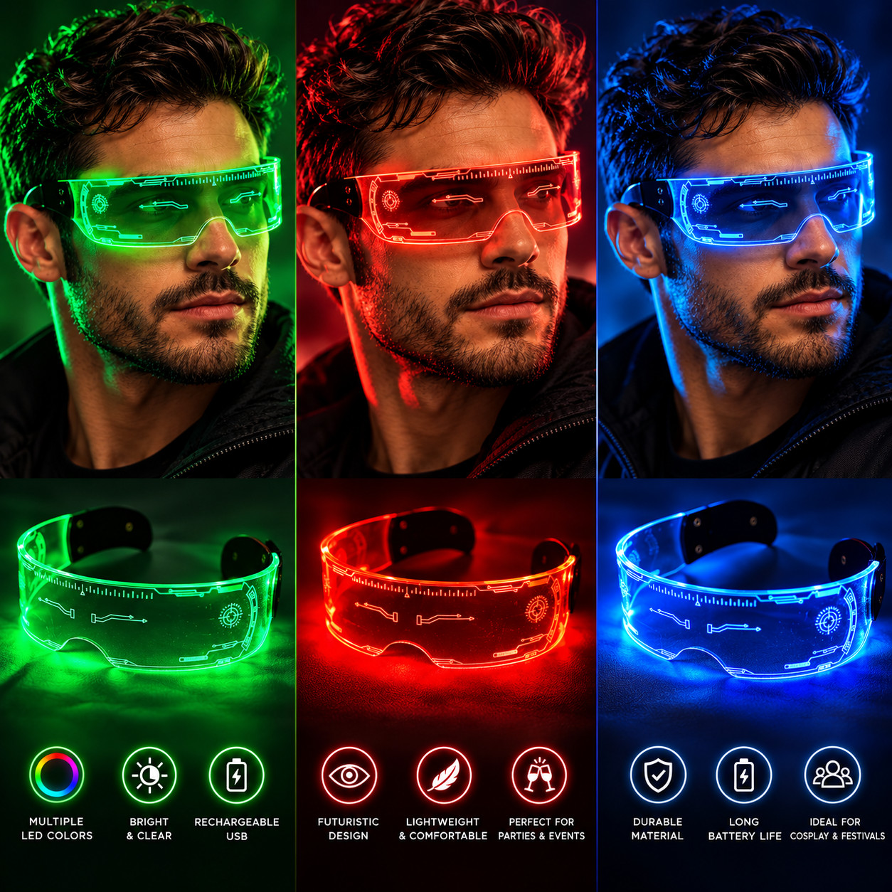 LOT OF 36 Pairs LED Cyberpunk Visor Glasses Wholesale Bulk - $350 TOTAL