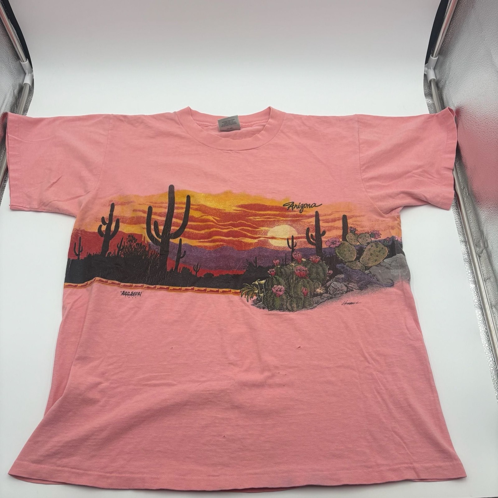 Vintage 1989 San Segal Arizona Desert Cactus Sunset Graphic T-Shirt Oneita XL