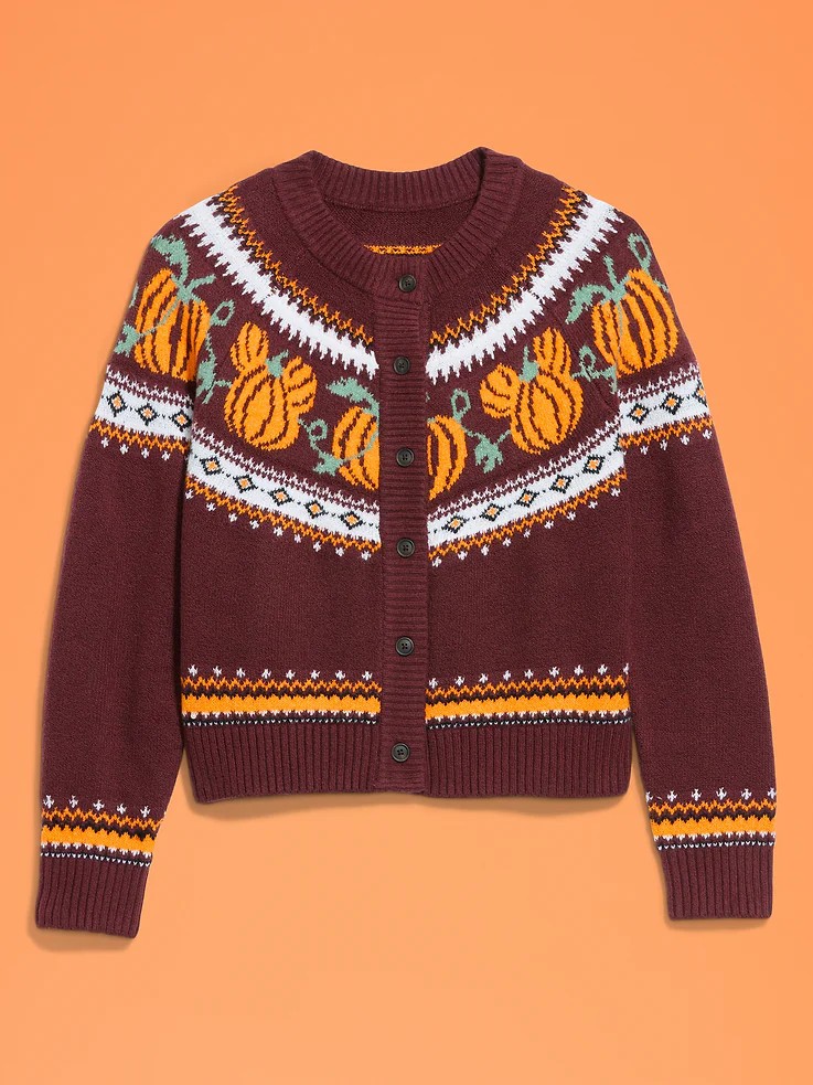 Old Navy x Disney Mickey Pumpkin Cardigan Women XS Fair Isle Autumn Harvest NWT