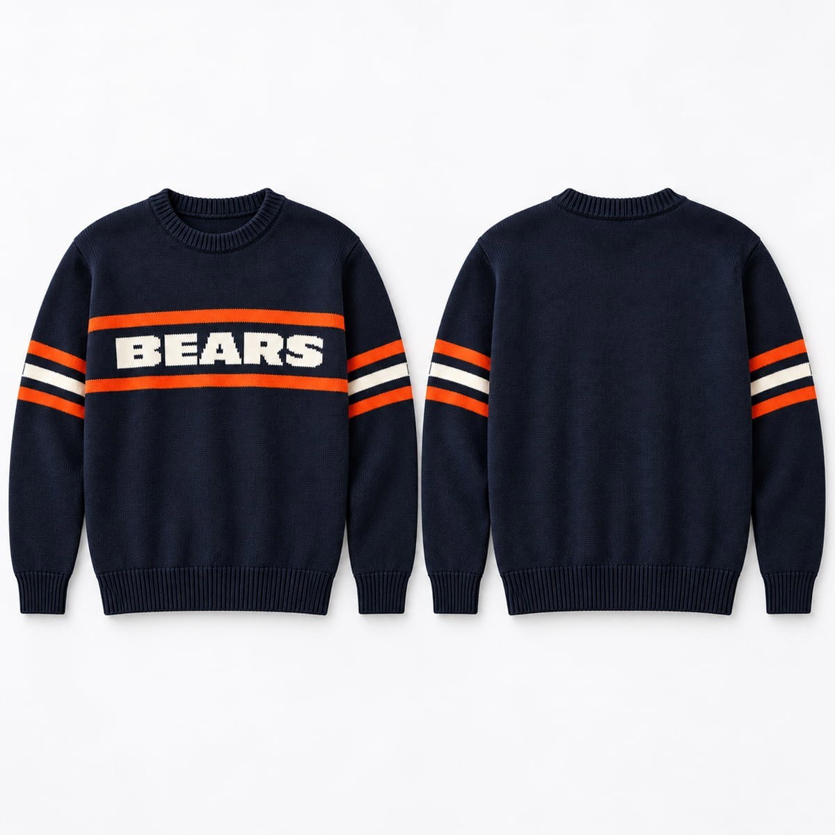 RIP Mike Ditka Bears Sweater Navy Striped Knit Pullover Football Fan Shirt