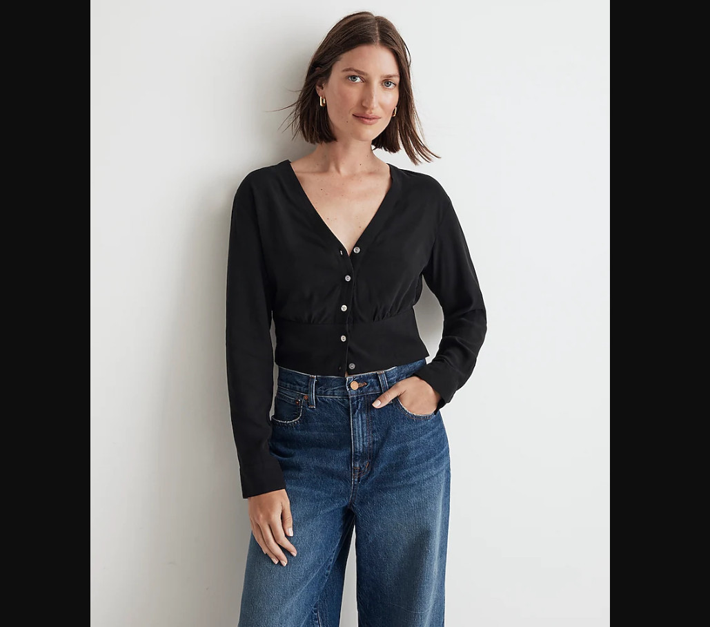 Madewell NEW NWT Women Medium Rosalind Top Lusterweave V Neck Button Front Shirt