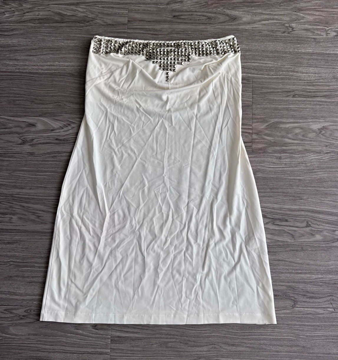 Plein Sud Y2K Women\'s Designer White Studded Straight Knee Length Skirt Size S