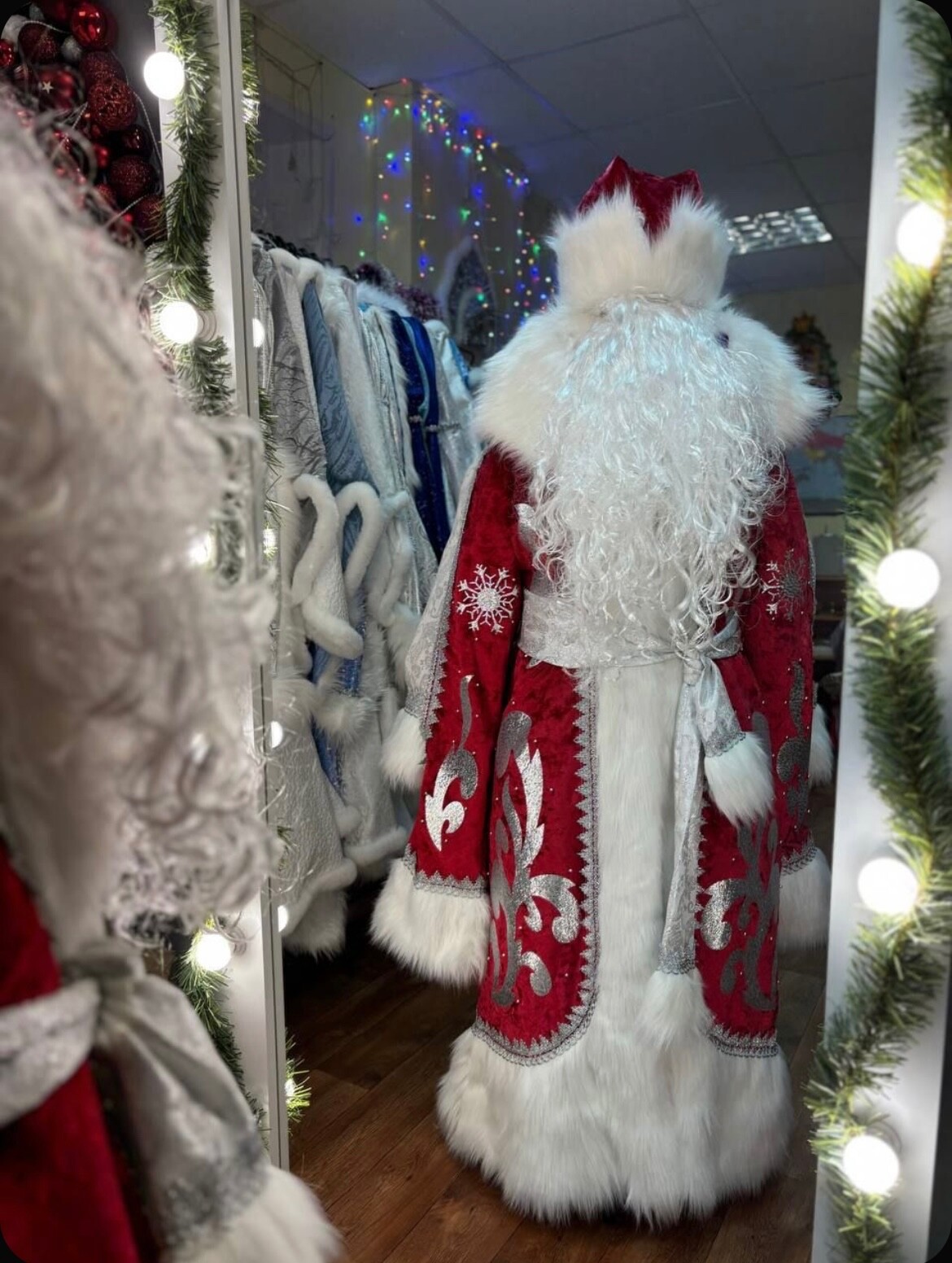 Luxury Ded Moroz costume Santa Claus red outfit, Father Frost long robe. Santa n