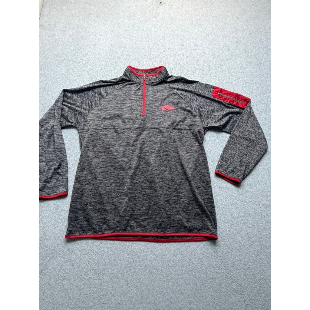 Colosseum Arkansas Razorbacks Mens Large Gray Red Quarter Zip Pullover Jacket