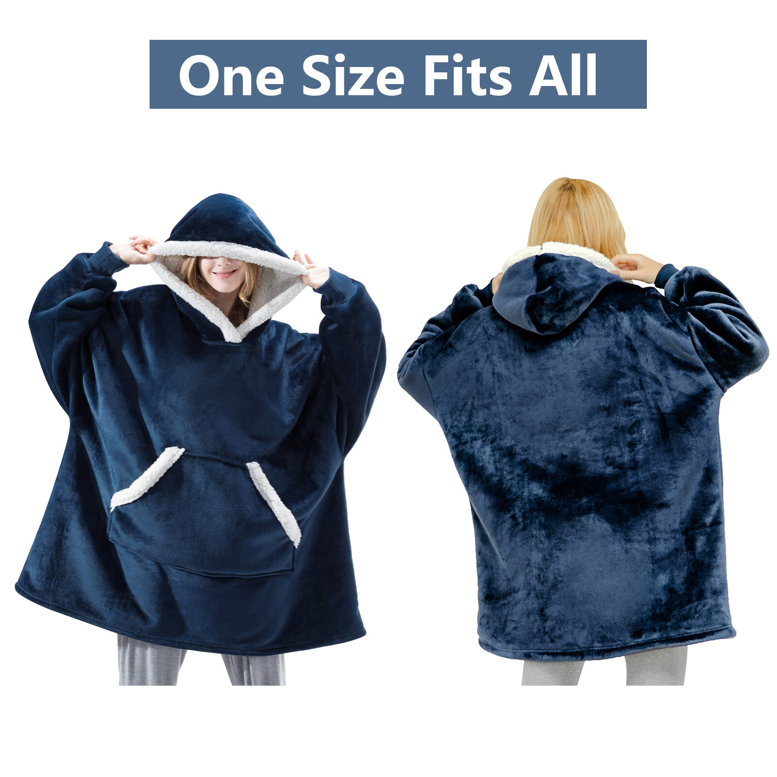 Wearable Blanket Reversible Oversized Warm Blanket Hoodie Sweatshirt Adult Size